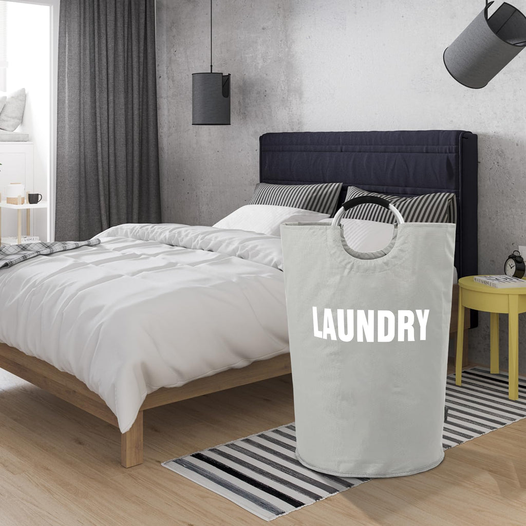 DOKEHOM 90L Large Laundry Basket, Collapsible Laundry Bag, Black | Freestanding tall clothes hamper & foldable washing bin. High-capacity clothes storage basket with durable sturdy handles
