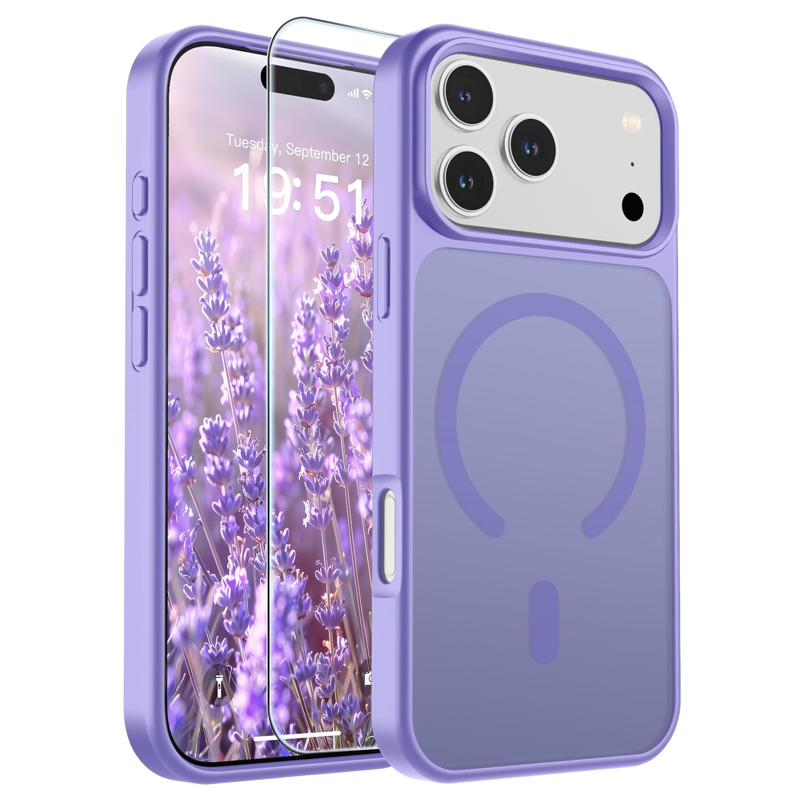 SUPFINE Magnetic for iPhone 17 Pro Max Case with Screen Protector (Compatible with MagSafe)(Military Grade Drop Protection) Translucent Matte Phone Cover,Dark Blue