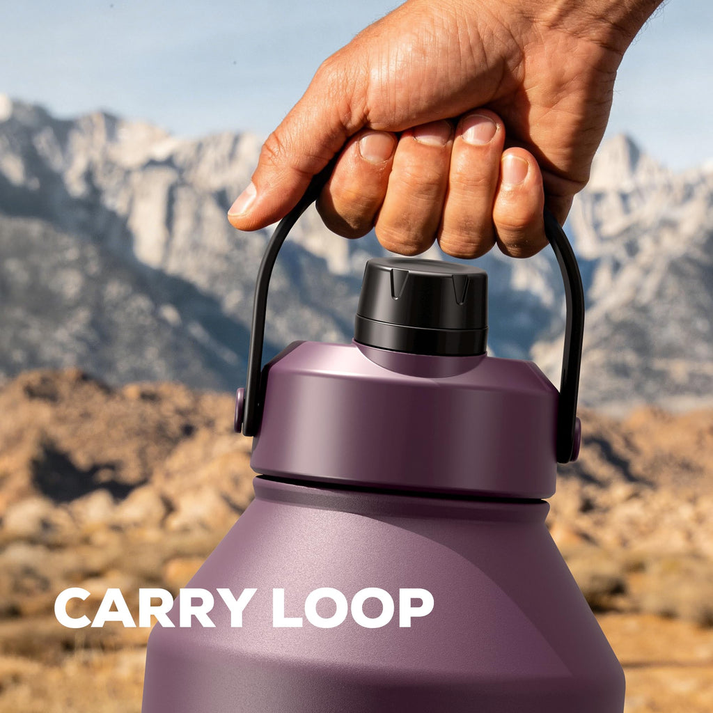 POWCAN 64 oz Insulated Water Bottle for Sports: 2-in-1 Straw & Spout Lid, Leakproof, Carrier Bag, Shoulder Strap, Keep Cold 48H, BPA-Free, Half Gallon Metal Water Jug for Gym, Travel, Gift (Midnight)