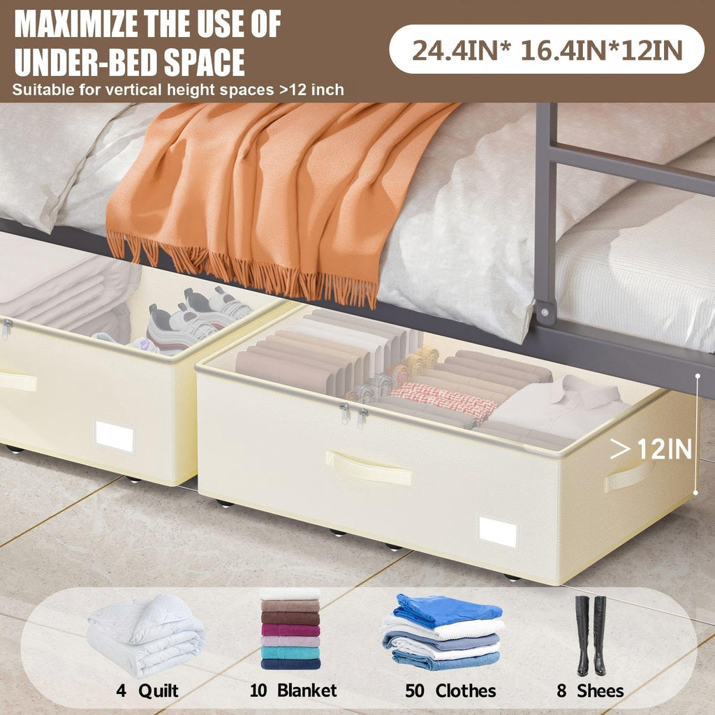 EE-RoomWorld Under Bed Storage with Wheels, No Assemble Required 10 inches height Under Bed Storage bins,Large capacity Rolling Underbed Shoe Storage containers，dorm underbed storage drawers