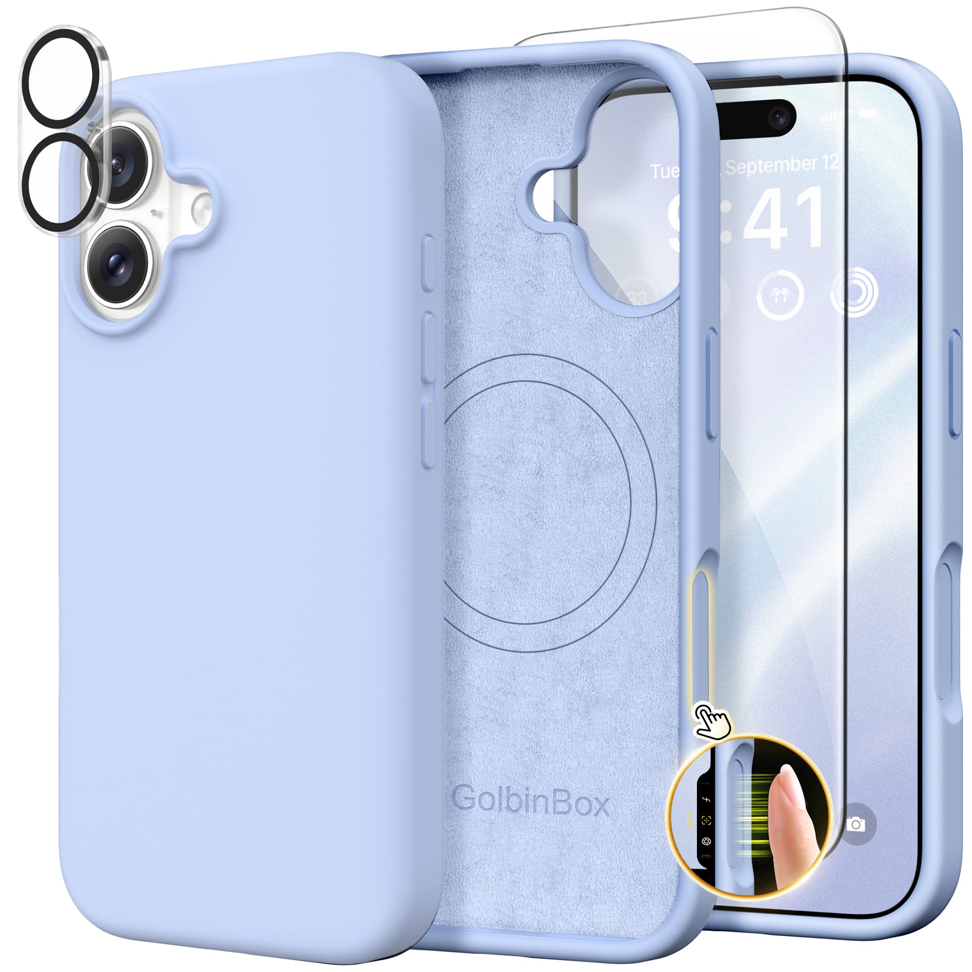 GolbinBox Magnetic for iPhone 17 Pro Max Case, Compatible with MagSafe, [Full Camera Protection] [Screen Protector], Silicone Shockproof Phone Cover with Anti-Scratch Microfiber Lining, Chalk Pink