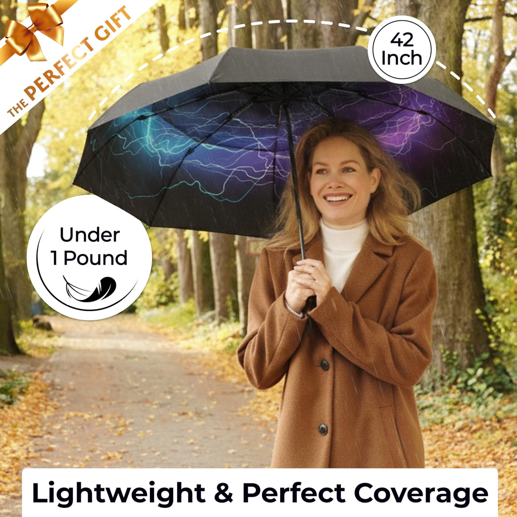 TUMELLA Strongest Windproof Travel Umbrella (Compact, 100MPH Wind-Tested), Light, Portable, One-Handed Use, Automatic Folding Rain Umbrella, Durable, Premium Grip, Fits Car & Backpack