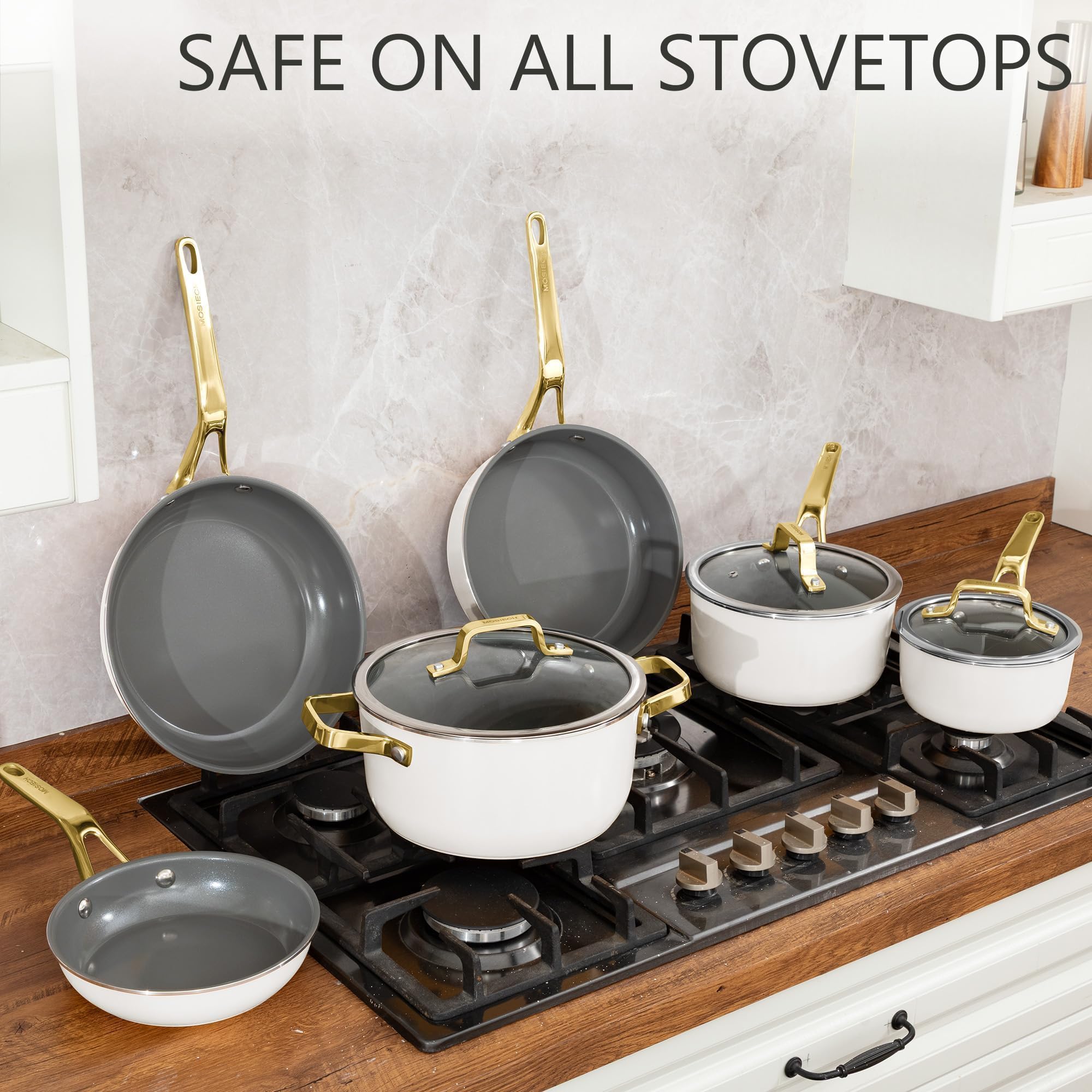 Ceramic Cookware Set, Pots & Pans Set, 10PC for RV and Apartment | Include saucepan, saute pan, stockpot, frying pans, oven safe to 480°F, dishwasher safe, non-toxic PFAS free, induction bases