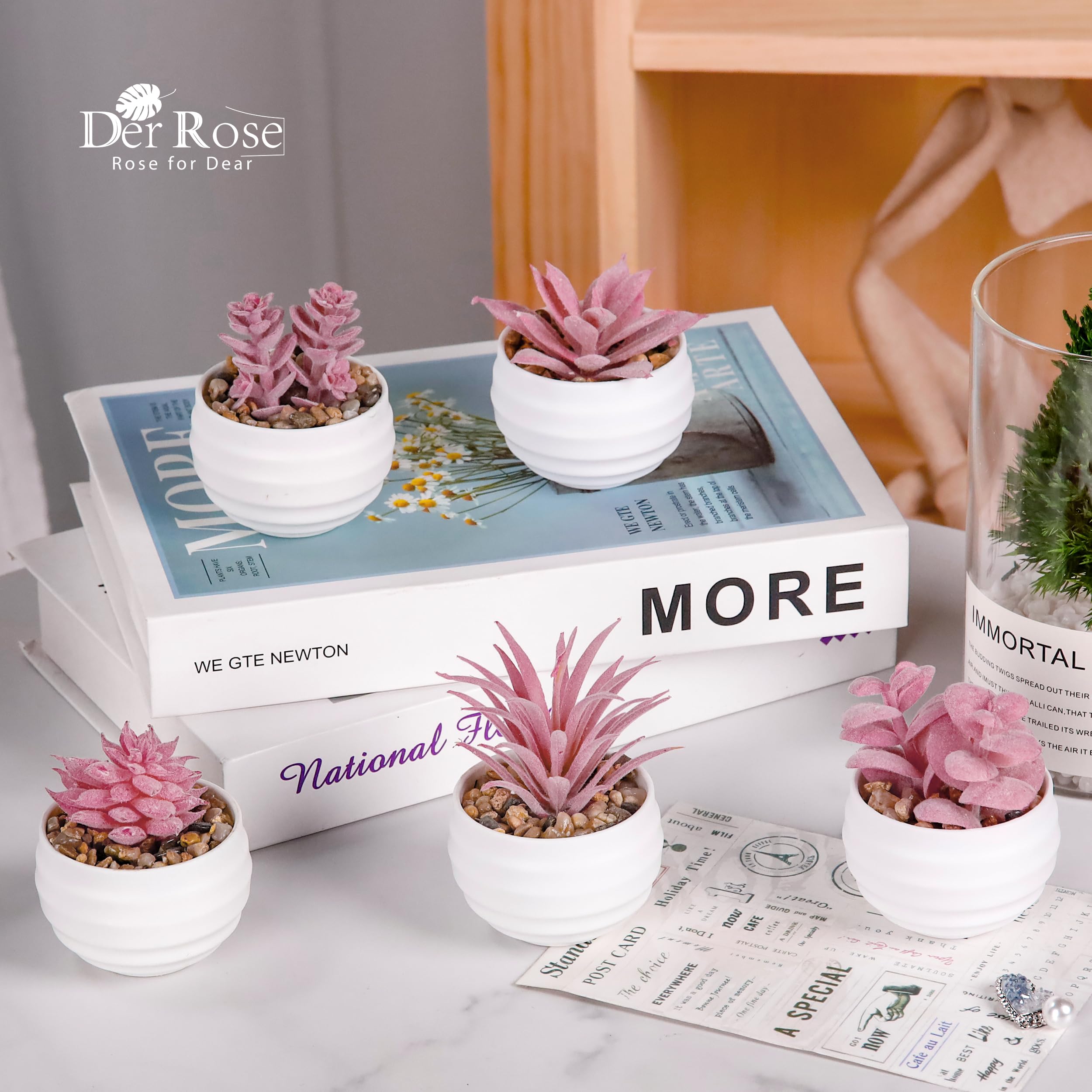 Der Rose 6 Pack Succulents Fake Plants for Bedroom Bathroom Home Decor | Small fake plants，perfect for aesthetic living room shelf decor，office desk accessories，gifts for women，fresh all year
