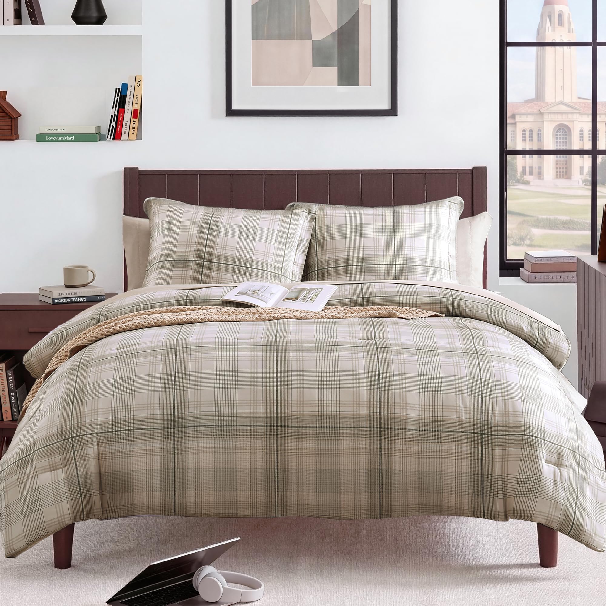 MaiRêve Plaid Twin XL Comforter Set Navy Blue 5 Pieces Dorm Bed in a Bag | Rustic Farmhouse Bedding Sets for Boys Teen with Sheets, Pillowcase & Sham