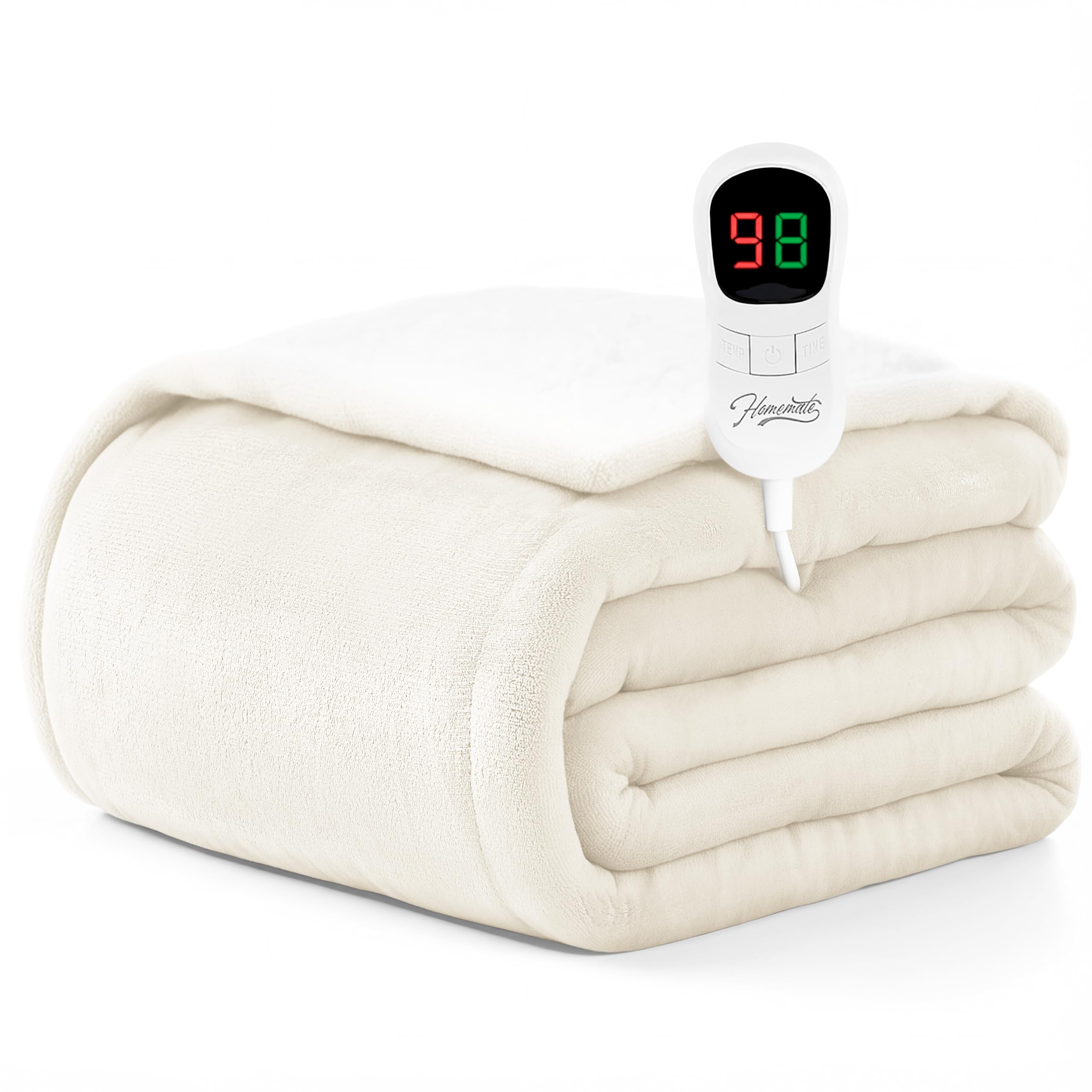 Homemate Heated Blanket Electric Throw - 50"x60" Heating Blanket Throw 1/2/4/6/8 Hours Auto-Off 10 Heat Level Over-Heat Protection Flannel Sherpa ETL Certification