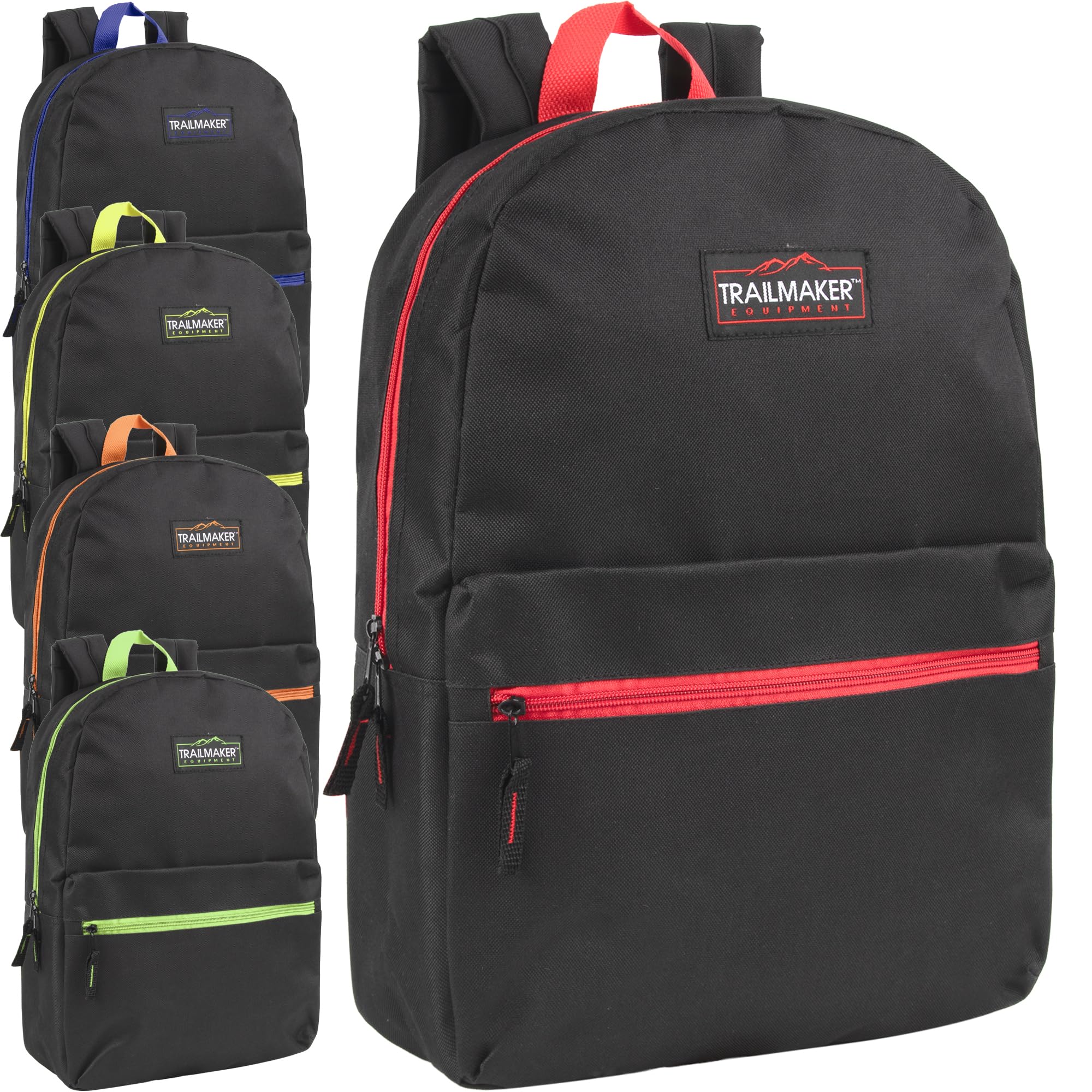 Trail maker 24 Pack- Classic 17 Inch Backpacks in Bulk Wholesale Back Packs for Boys and Girls (Assorted 12 Colors Pack)