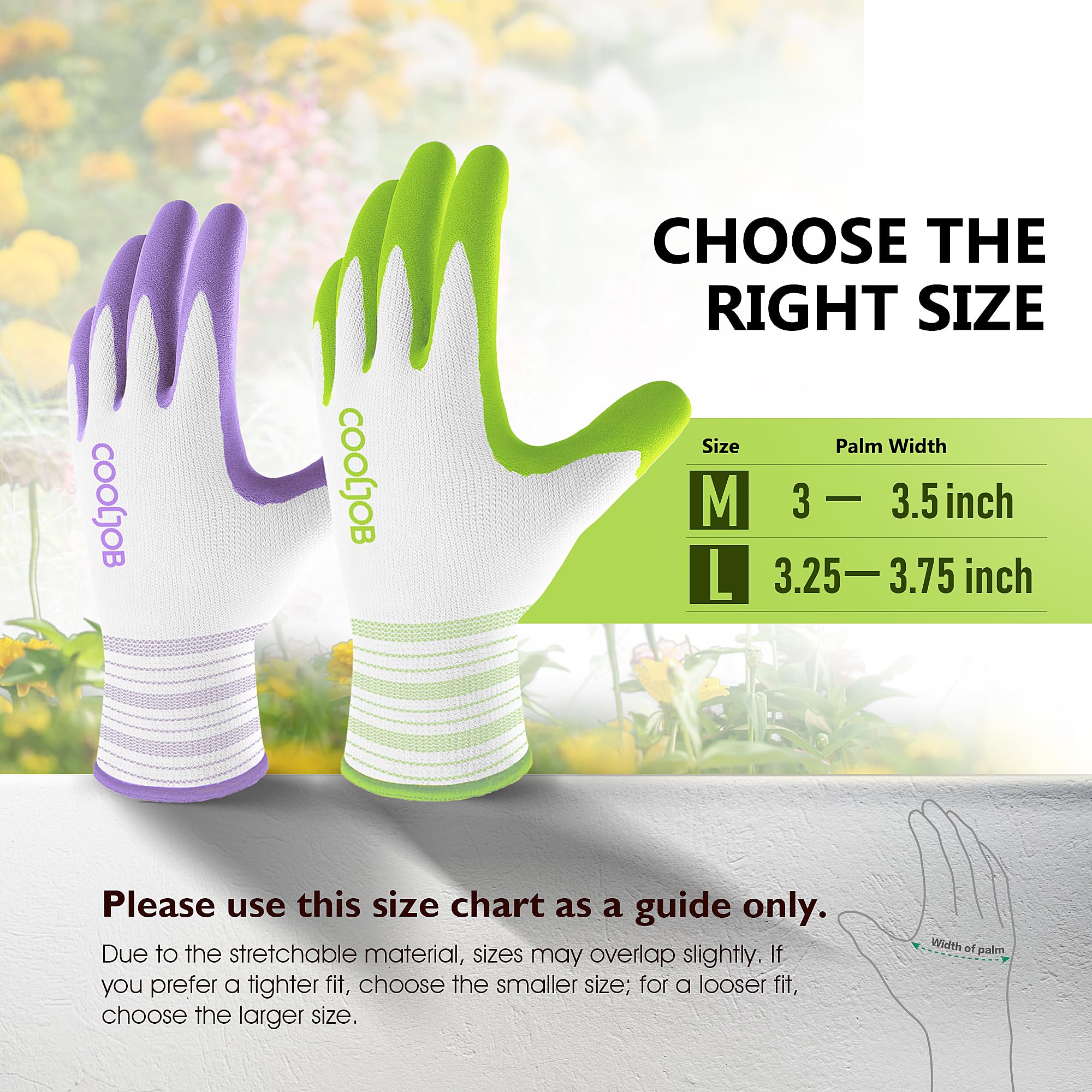 COOLJOB 2 Pairs Gardening Gloves for Women Ladies, Breathable Rubber Coated for Yard Garden, Outdoor Indoor Protective Work with Grip, Medium Size, Red & Green | Red & Blue, Textured Latex Palm, Breathable Polyester Liner, Flexible Fit, Machine Washable,