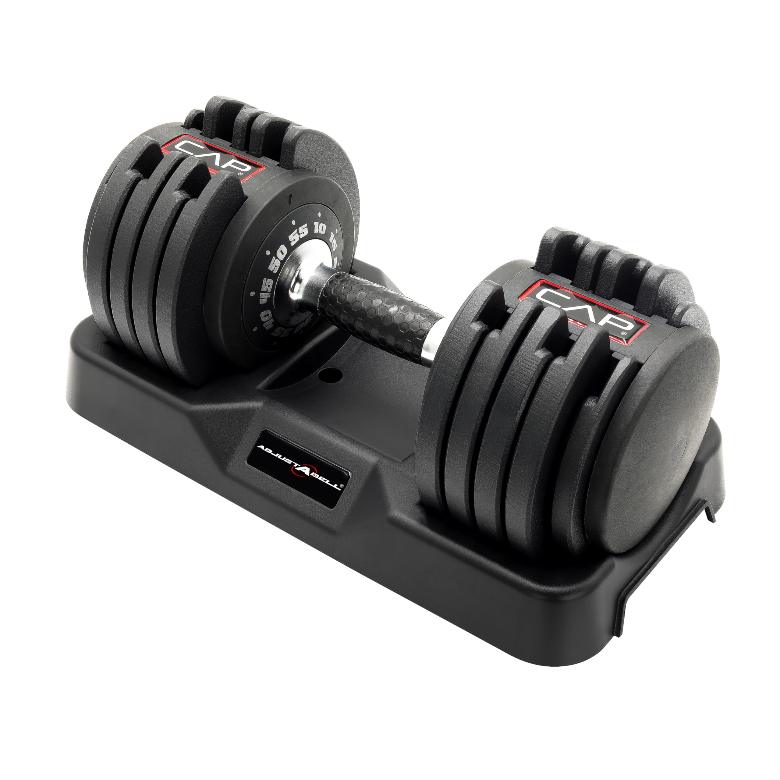 CAP ADJUSTABELL Adjustable Dumbbell Set, Premium Quick Select Adjustable Weights for Strength Training, Singles & Pairs, 12.5 LB, 25 LB & 55 LB, Round & Hex Dumbbells, Multiple Grip Handle Options