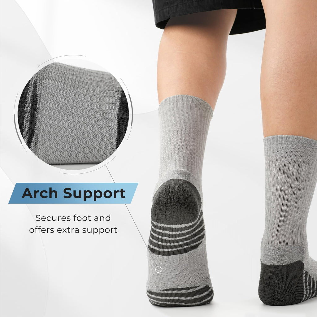 BAMBOO COOL Men's Crew Socks Athletic Running Sports Socks, Cushioned Moisture Wicking, Breathable Arch Support 6 Pack
