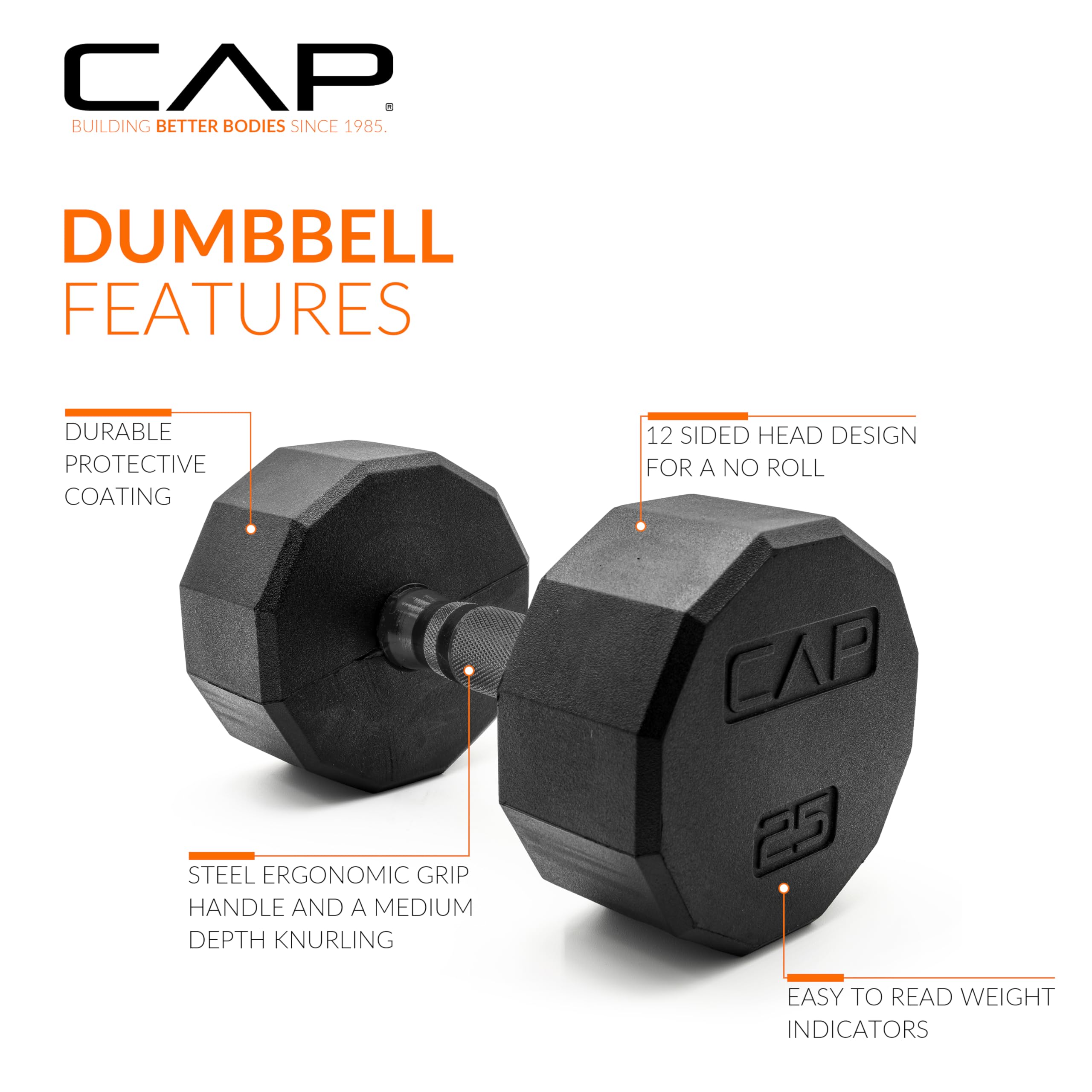 CAP Rubber Coated Hex Dumbbell Set with Storage Rack | 100–210 lb Options, Space-Saving Vertical Compact Storage for Home Gym Strength Training