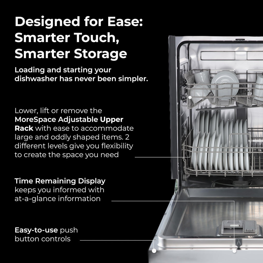 Kenmore 24" Hybrid Tub Dishwasher - Black | 54 DBA - MoreSpace Adjustable Rack, UltraWash, High Temp & SmartWash - 12 Place Settings - ENERGY STAR Certified