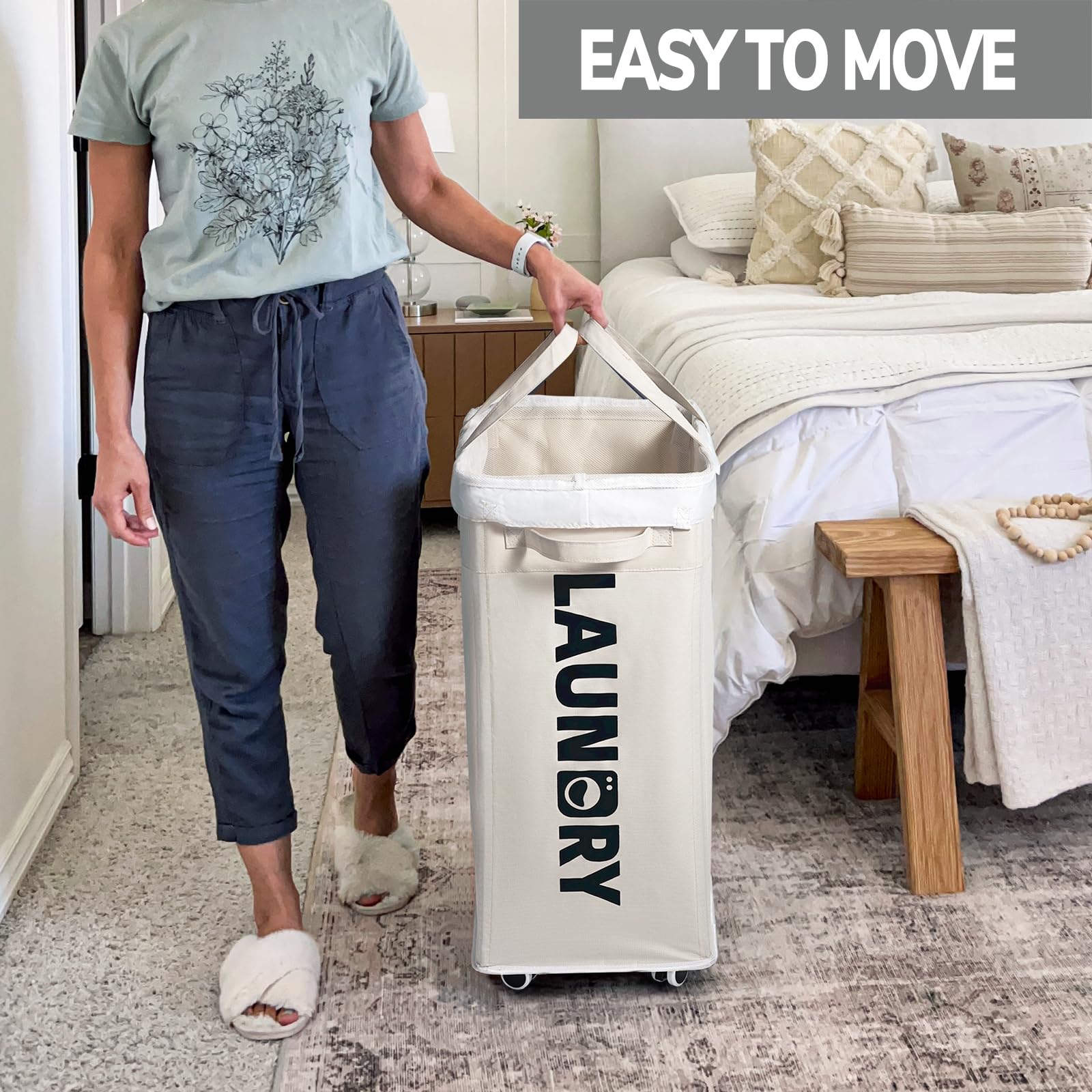 Goodpick Pink Laundry Basket with Wheels, Dorm Room Essentials for Girls, 75L Collapsible Laundry Basket, Laundry Hamper with Handle for College Dorm