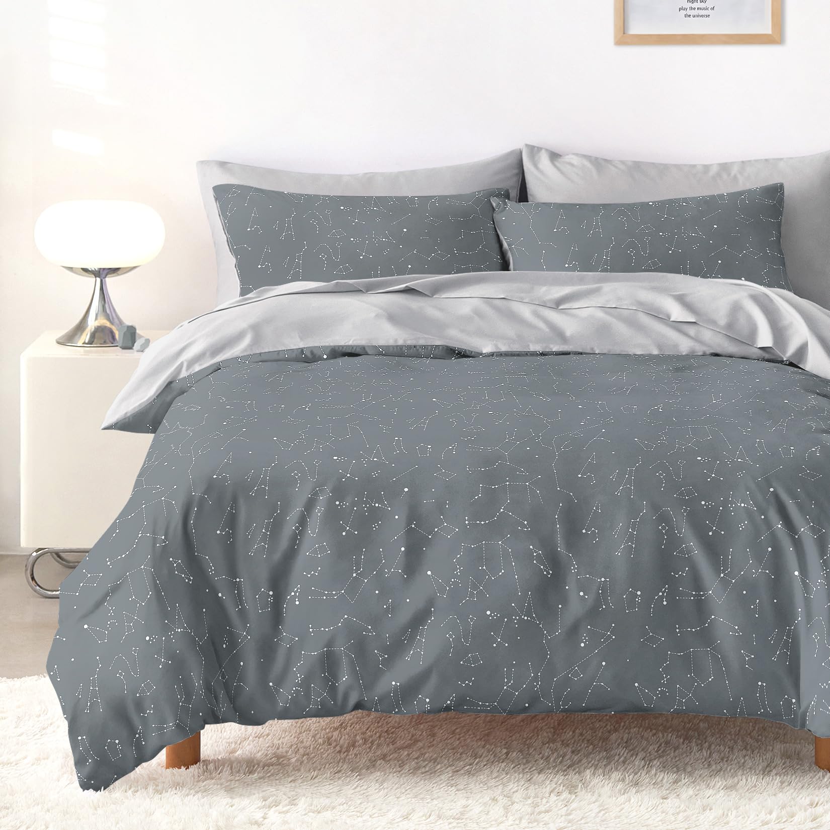 Wake In Cloud - Constellation Comforter Set, Celestial Space Star Galaxy Astrology, Soft Lightweight Bedding for Teen Kids Boys Girls, 3 Pieces, Navy Blue, Twin/Twin XL Size