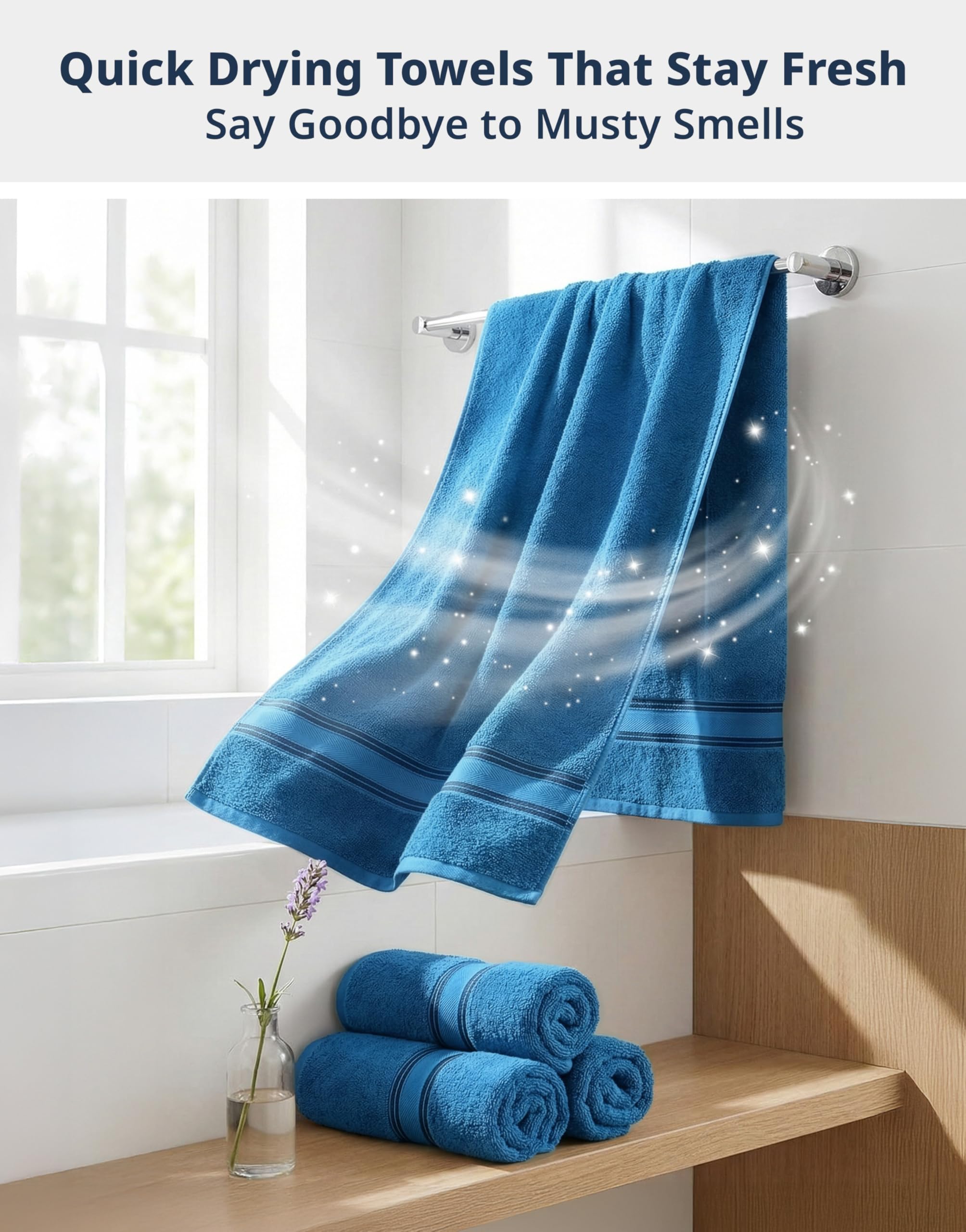 LANE LINEN Bathroom Towels Set of 18 – Zero Twist, 100% Mercerized Cotton Towel, 6 Bath, 6 Handtowel & 6 Washcloths, Luxury Hotel Design, Perfect for Salon & Guests, Machine Washable – Cerulean Blue