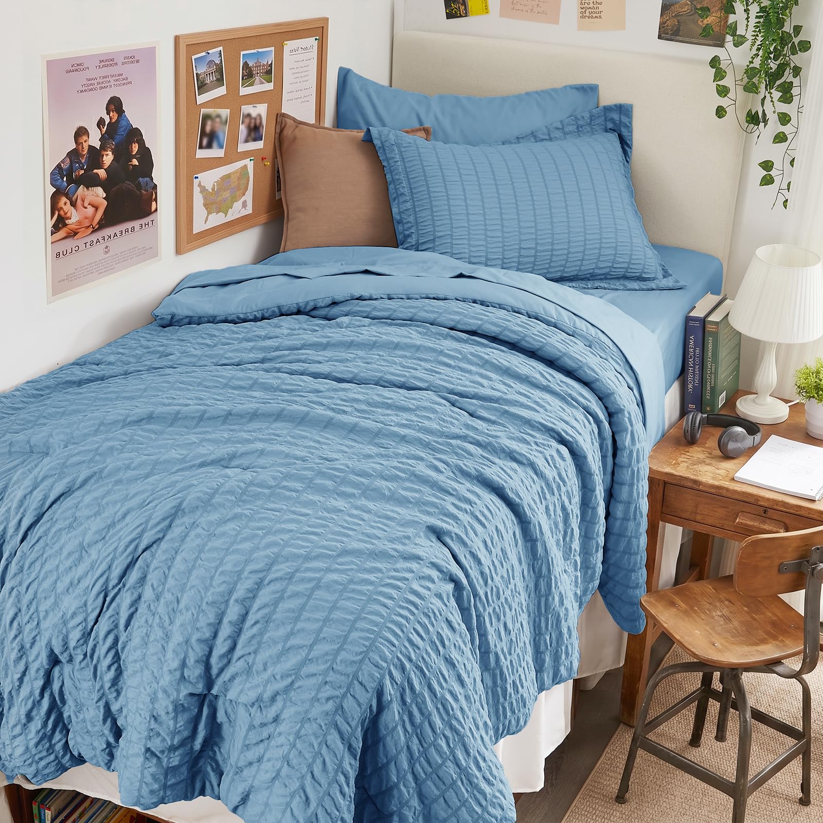 HYMOKEGE Twin XL Comforter Set Seersucker 5 Pieces, All Season Luxury Bed in a Bag for Bedroom, Bedding Set with Comforter, Sheet, Pillowcase & Sham, Dark Grey