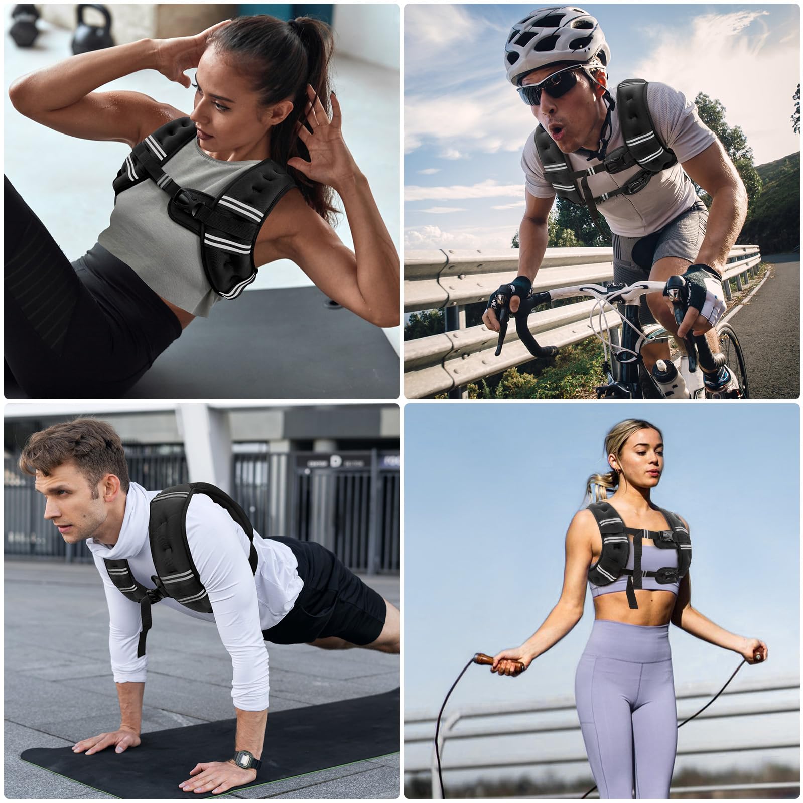 Zeerun Weighted Vest, 6lb/8lb/10lb/12lb/15lb/18lb/20lb/24lb/30lb for Men Women, Reflective Stripe Adjustable Buckle, Comfortable Durable Rucking Vest for Walking Running Strength Training