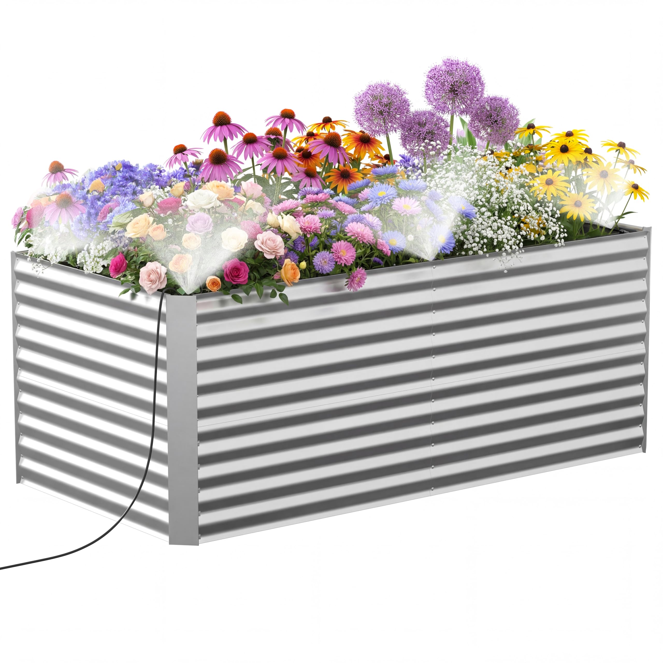 Lineware Raised Garden Bed with Sprinkler Timer and Self-Watering System, 6x3x1 ft Elevated Planter Boxes Outdoor with Mesh Cover, Galvanized Raised Beds for,Vegetables,Flowers, Backyard, Patio