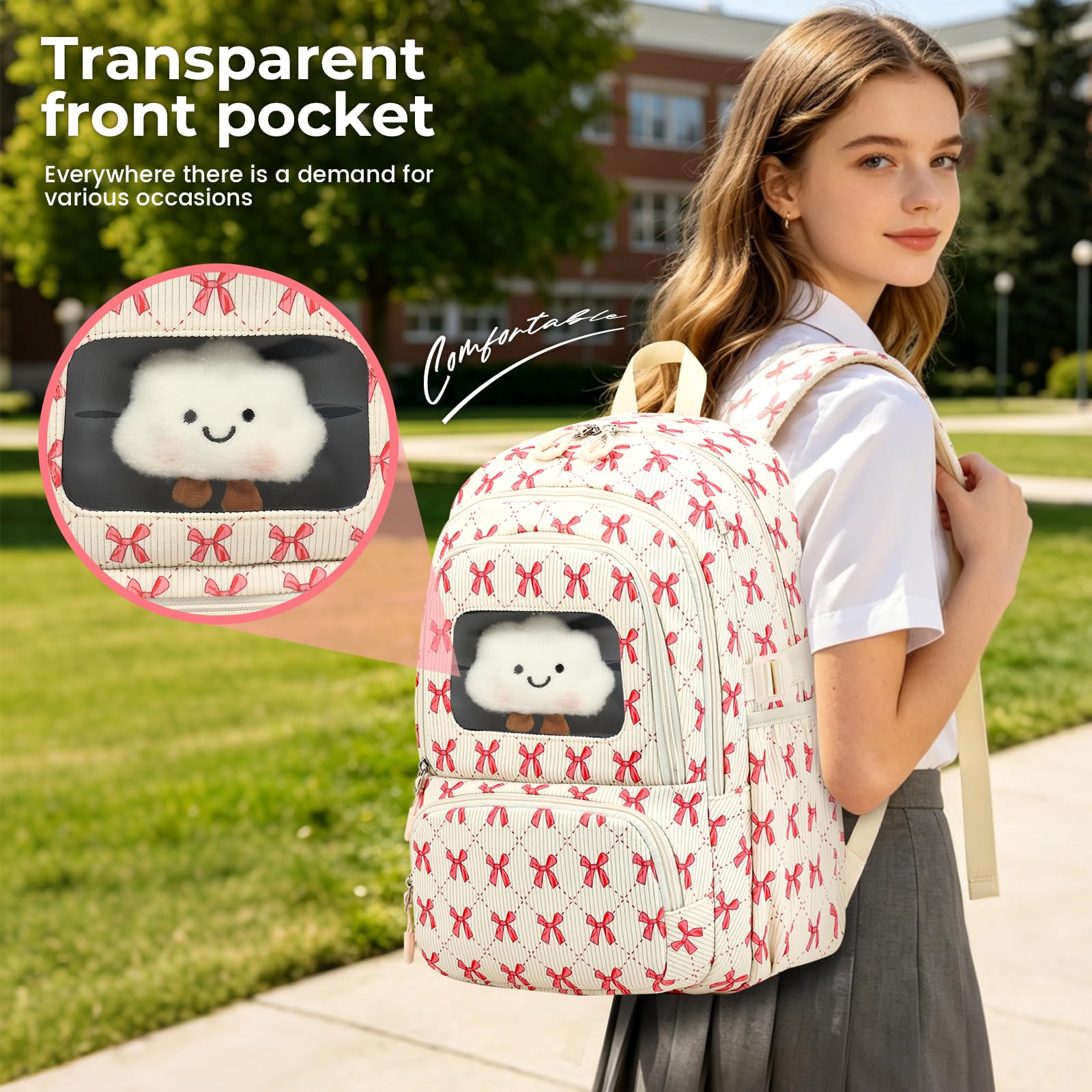 Corduroy School Backpack Set for Girls Boys Women, 3Pcs Kids Bookbag with Lunch Box & Pencil Pouch, Elementary Middle High School College Daypack 15.6" Laptop Bag for Work Travel, Leopard Brown