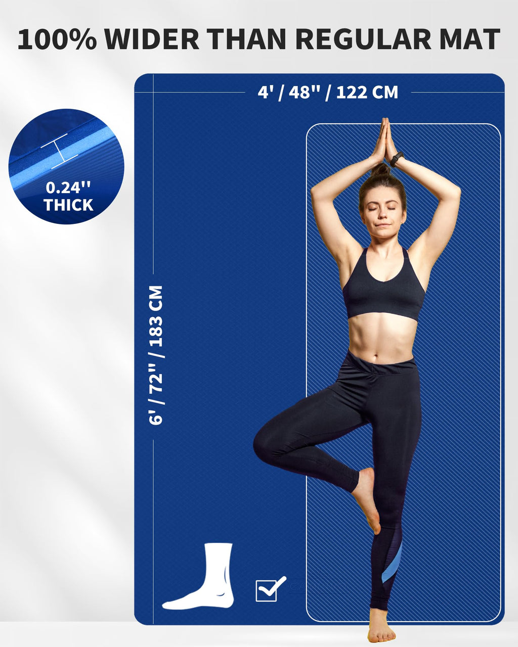 CAMBIVO Yoga Mat 72" x 48" Large Workout Mat for Home Gym Flooring | 6mm-12mm (0.24"-0.48") Extra Thick Exercise Mat for Apartment Fitness | High-Density TPE Cushioning for Joint Protection