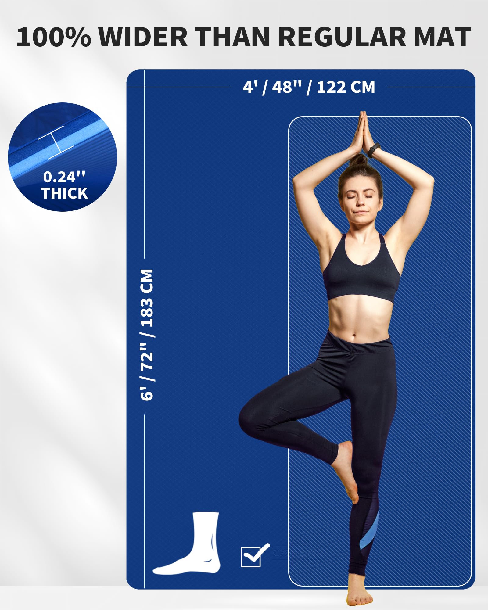 CAMBIVO Yoga Mat 72" x 48" Large Workout Mat for Home Gym Flooring | 6mm-12mm (0.24"-0.48") Extra Thick Exercise Mat for Apartment Fitness | High-Density TPE Cushioning for Joint Protection