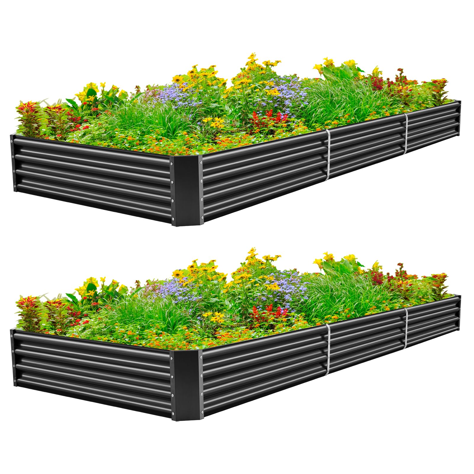 Land Guard 3 Pack 8×4×1ft Galvanized Metal Raised Garden Bed, Metal Planter Kit Box Outdoor for Deep-Rooted Vegetables, Flowers, Green and Herbs, Silver