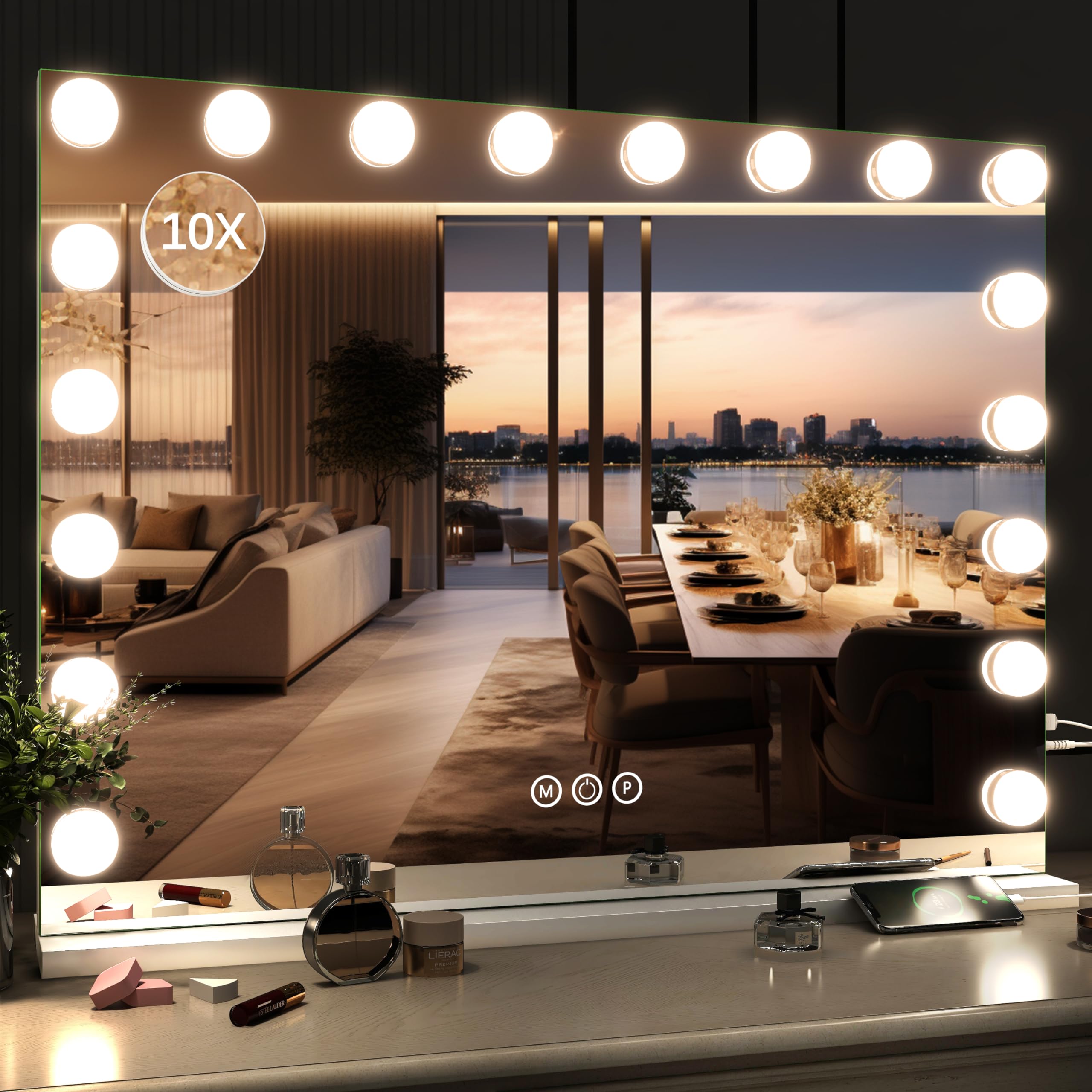 ROLOVE Vanity Mirror with Lights, 12.6"x15" LED Makeup Mirror with Lights, Smart Touch Control 3 Color Dimmable, Lighted Desk Mirror for Bedroom, Light Up Mirror