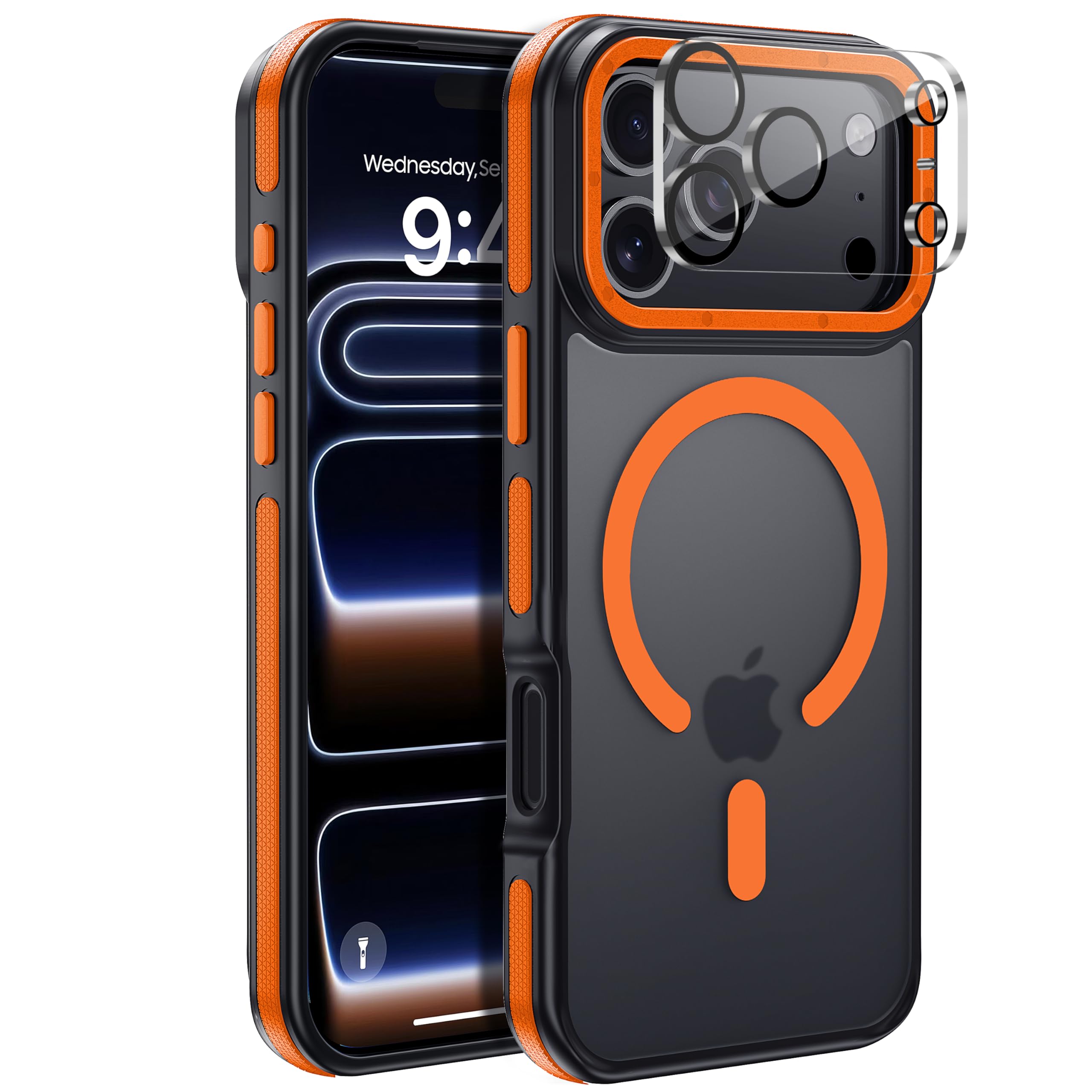 for iPhone 17 Pro Max case with Camera Lens Protector[10Ft Military-Grade Protection] Compatible with fit MagSafe Shockproof Slim Thin Cover case for iPhone 17 Pro Max 6.9 inch, Orange Bumper