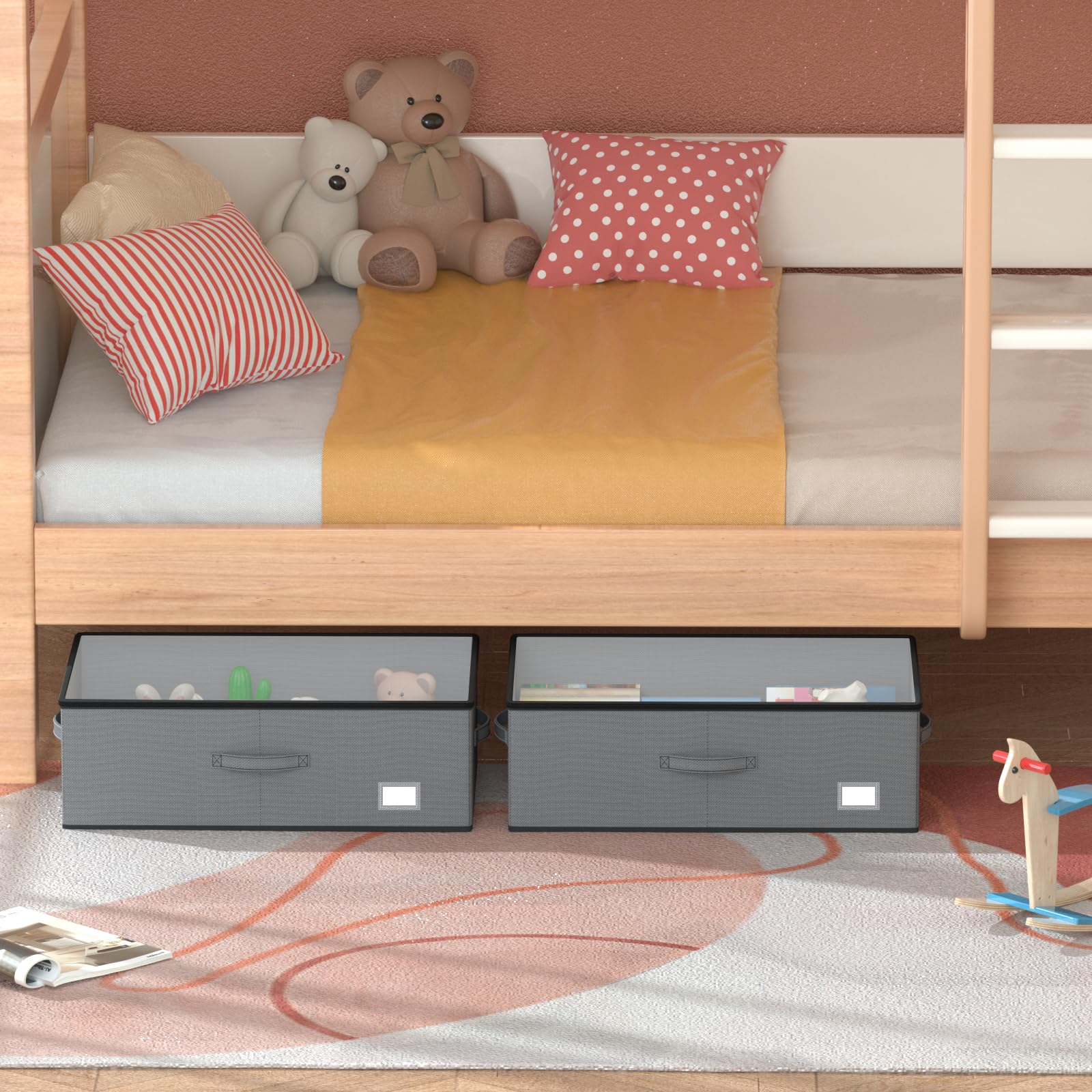 EE-RoomWorld Under Bed Storage with Wheels, No Assemble Required 10 inches height Under Bed Storage bins,Large capacity Rolling Underbed Shoe Storage containers，dorm underbed storage drawers
