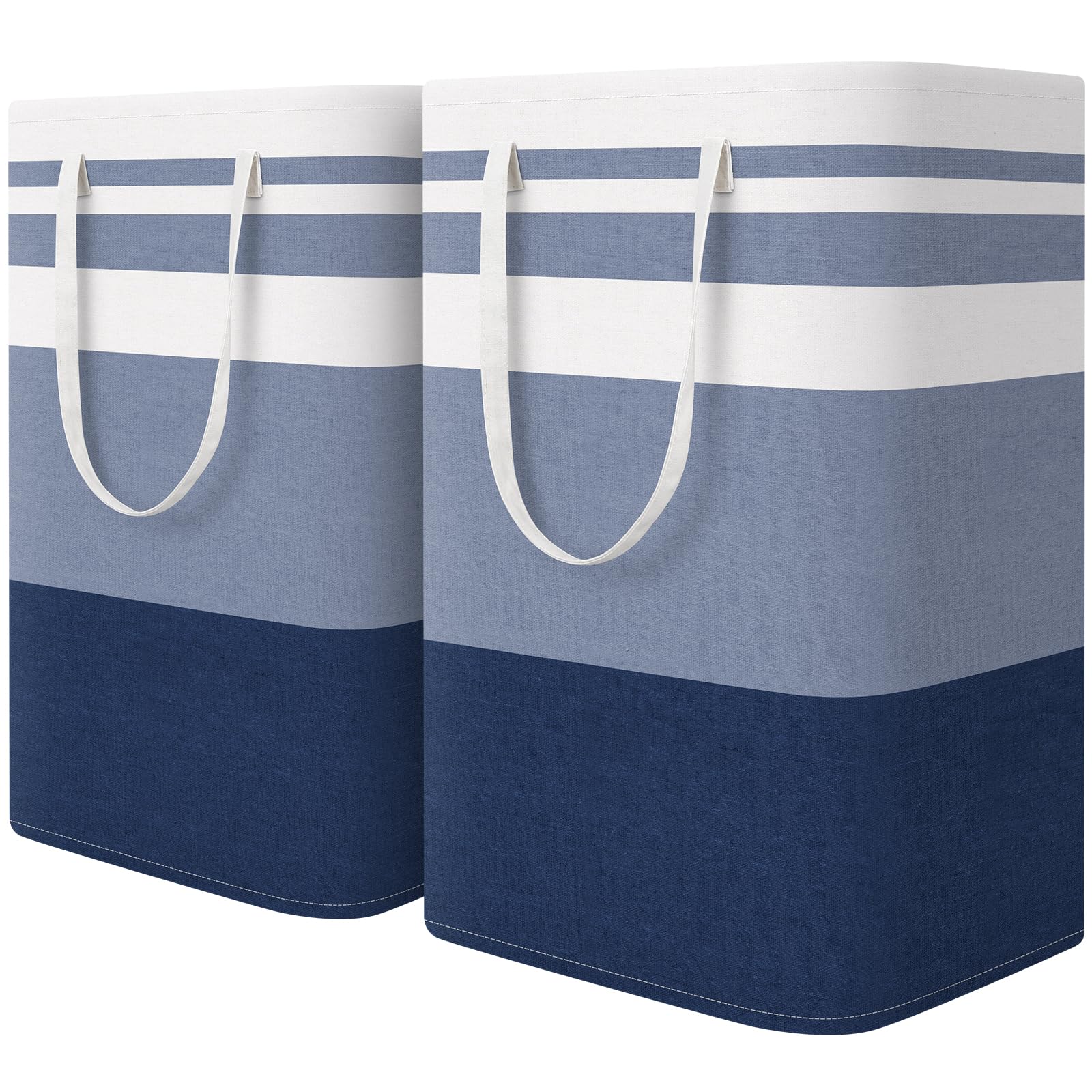 HomeHacks 2 Pack Large Laundry Baskets, Waterproof, Freestanding Laundry Hampers, Collapsible Clothes Hamper with Reinforced Handles in Laundry Room, College Dorm, Bathroom, Bedroom (Grey, 75Lx2)
