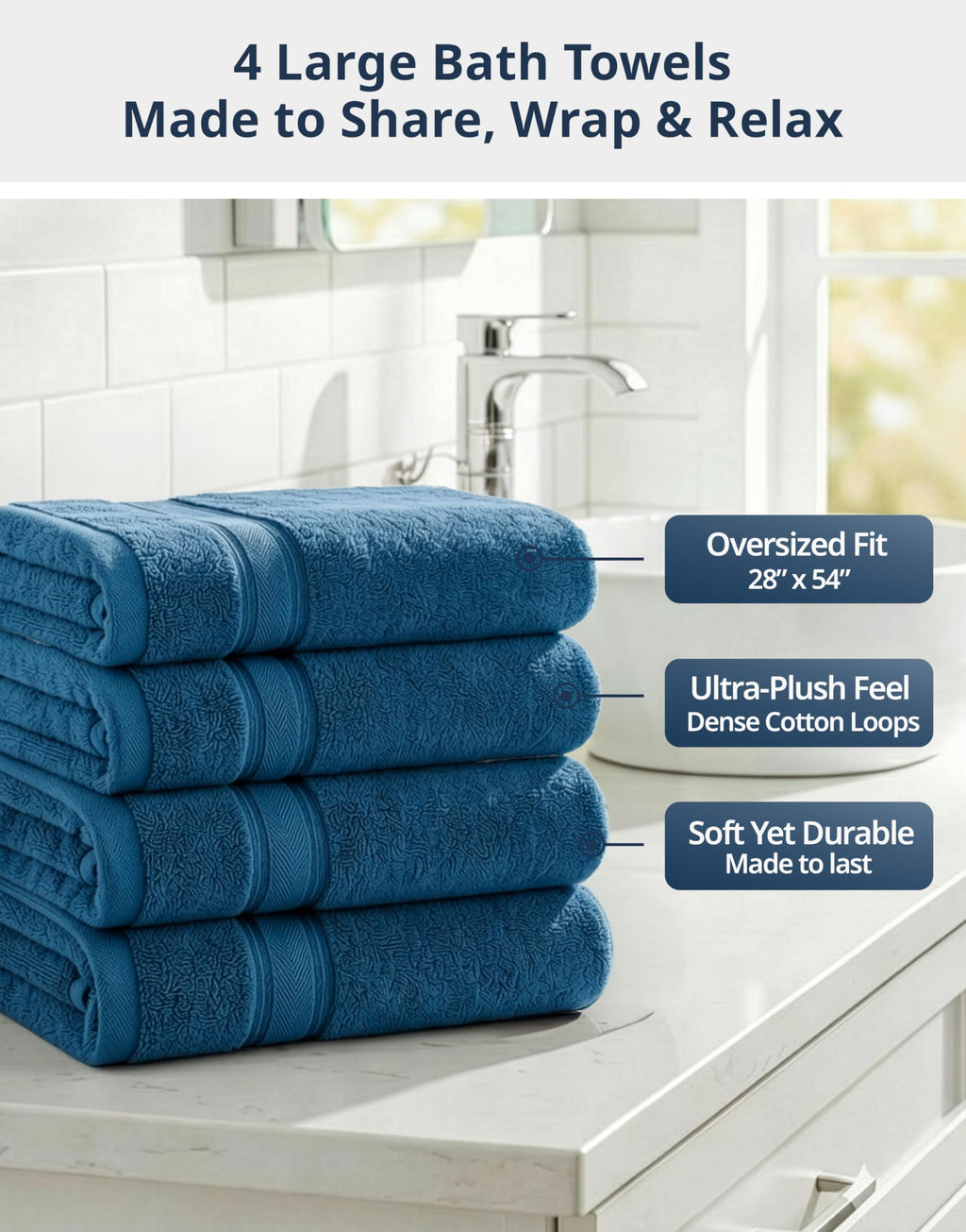 LANE LINEN Bathroom Towels Set of 18 – Zero Twist, 100% Mercerized Cotton Towel, 6 Bath, 6 Handtowel & 6 Washcloths, Luxury Hotel Design, Perfect for Salon & Guests, Machine Washable – Cerulean Blue