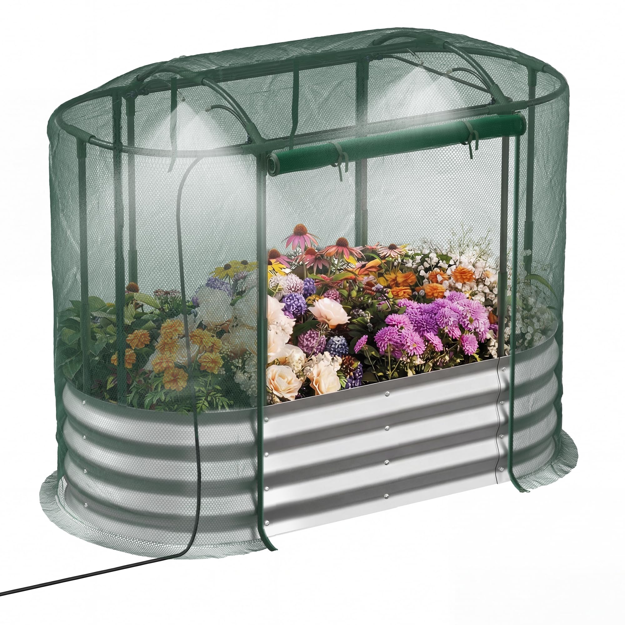Lineware Raised Garden Bed with Sprinkler Timer and Self-Watering System, 6x3x1 ft Elevated Planter Boxes Outdoor with Mesh Cover, Galvanized Raised Beds for,Vegetables,Flowers, Backyard, Patio