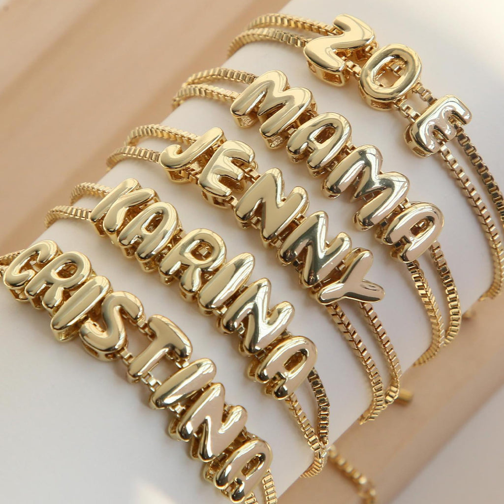 Personalized Name Bracelet for Women | Custom Bubble Letter, Jewelry Gift for Mom, Bridesmaid, Girlfriend