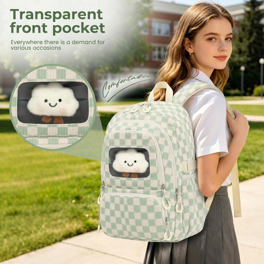 Corduroy School Backpack Set for Girls Boys Women, 3Pcs Kids Bookbag with Lunch Box & Pencil Pouch, Elementary Middle High School College Daypack 15.6" Laptop Bag for Work Travel, Leopard Brown