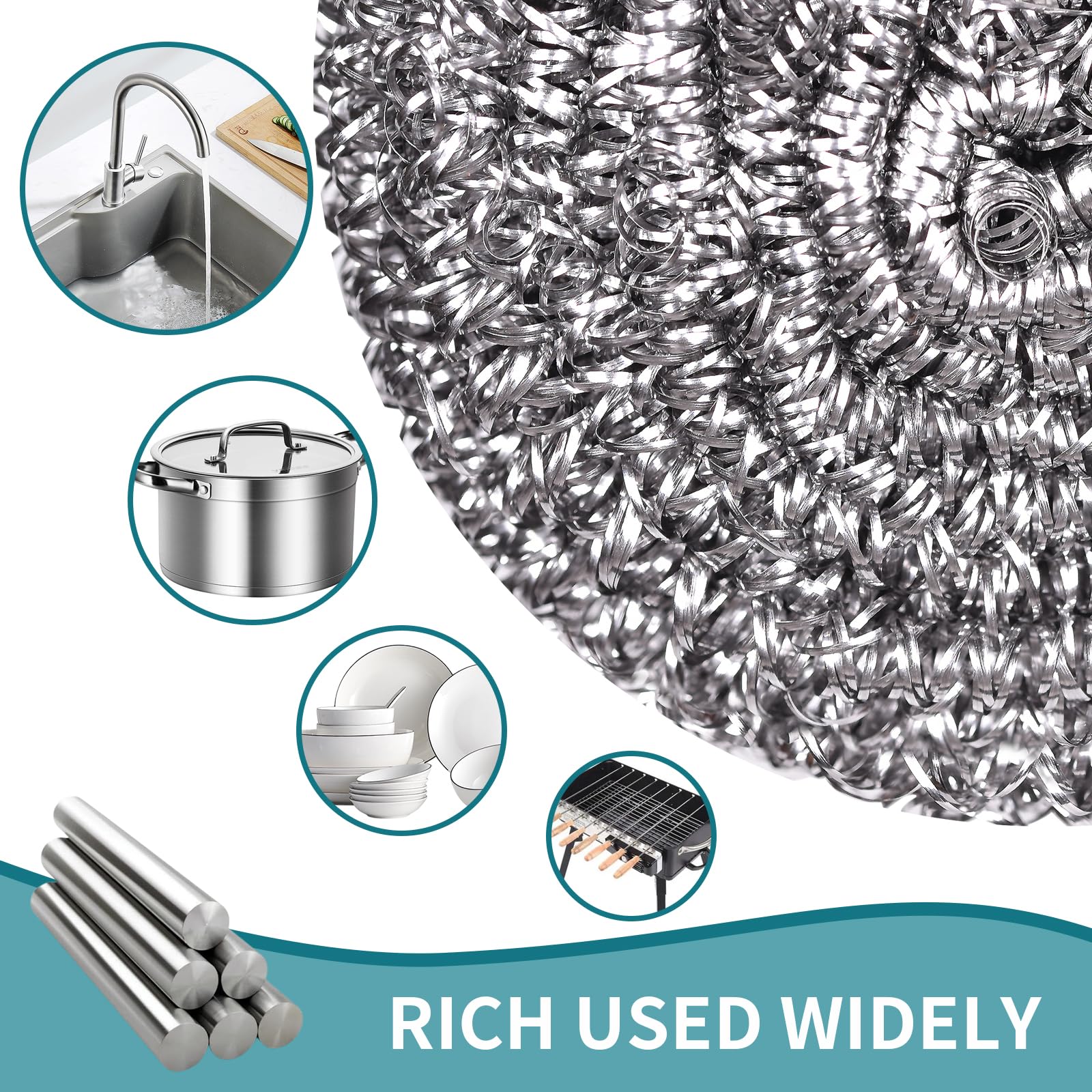 12Pcs Steel Wool Scrubber Pads for Cleaning Dishes, Pans, Pots, Ovens, Grills, Sinks - Stainless Steel Scrubbers for Kitchen, 12 Pack