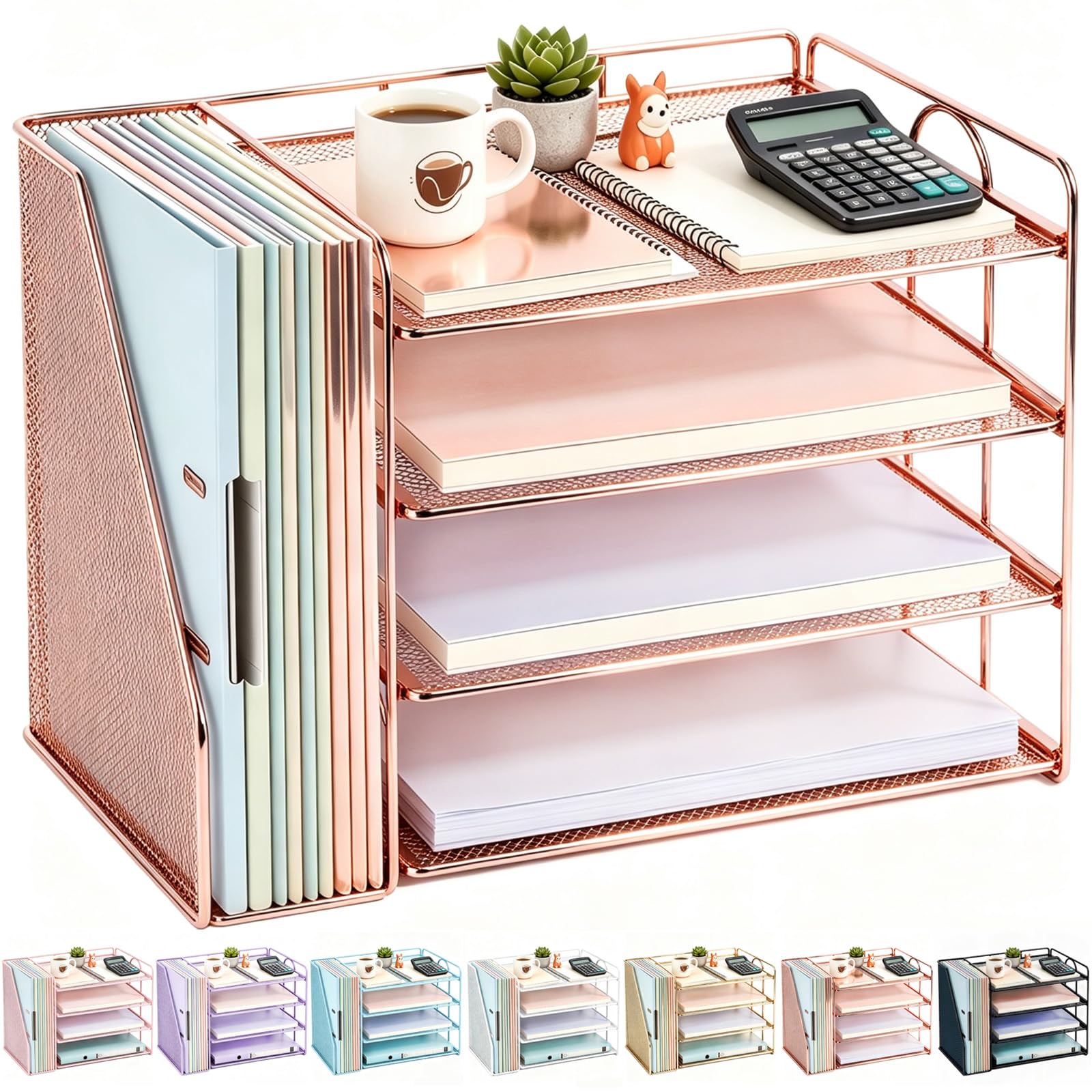 gianotter 4-Tier Paper Organizer With Magazine Holder, Desk Organizers and Accessories, Desk Accessories & Workspace Organizers, File Organizer for Office Supplies Storag (Black, 4-Tier)