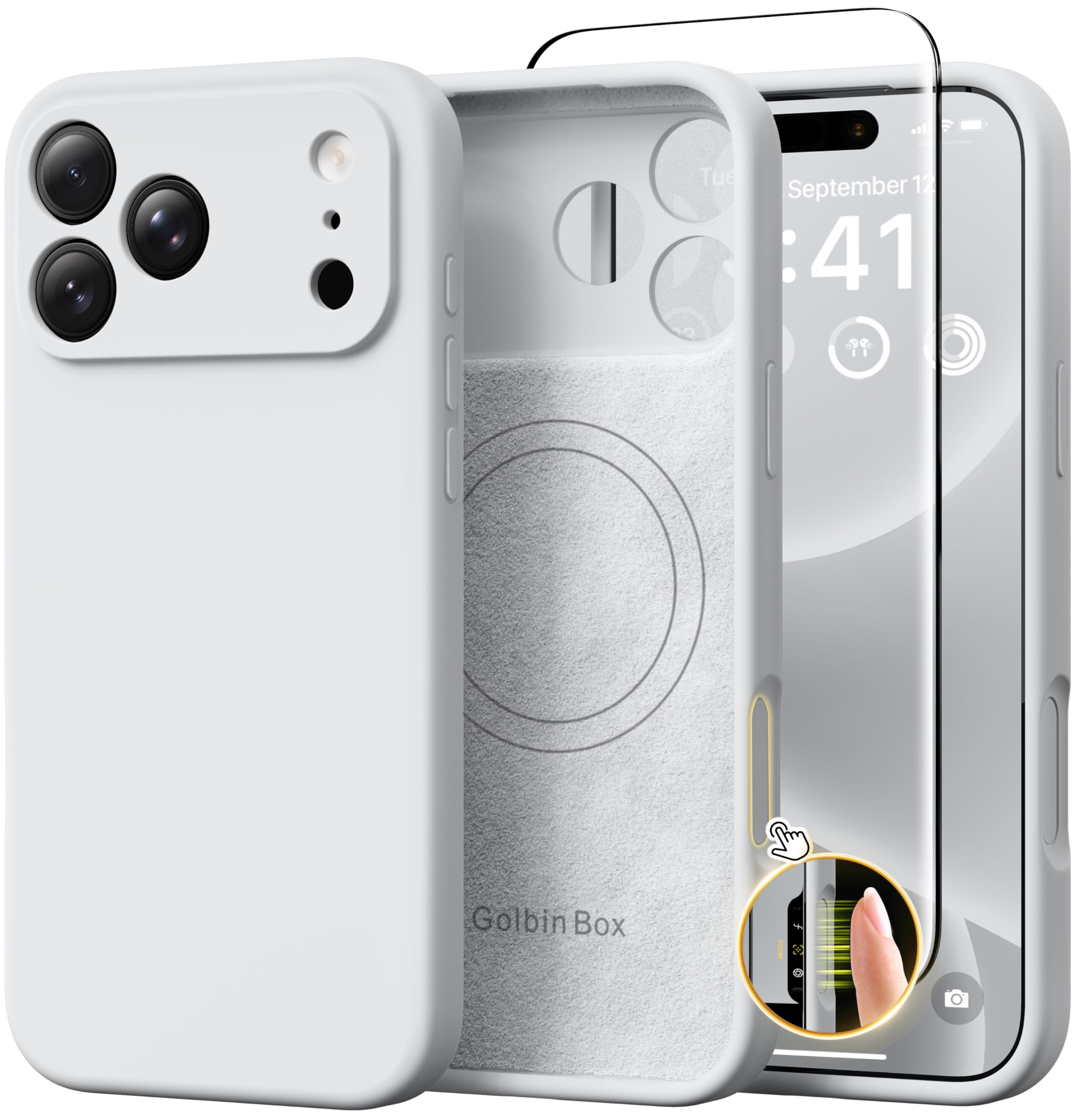 GolbinBox Magnetic for iPhone 17 Pro Max Case, Compatible with MagSafe, [Full Camera Protection] [Screen Protector], Silicone Shockproof Phone Cover with Anti-Scratch Microfiber Lining, Chalk Pink