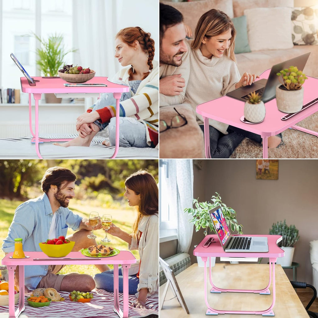 Fayquaze Lap Laptop Desk, Portable Foldable Laptop Bed Table with Storage Drawer and Cup Holder, Lap Desk Lap Bed Stand Tray Table Serving Tray for Eating, Reading and Working