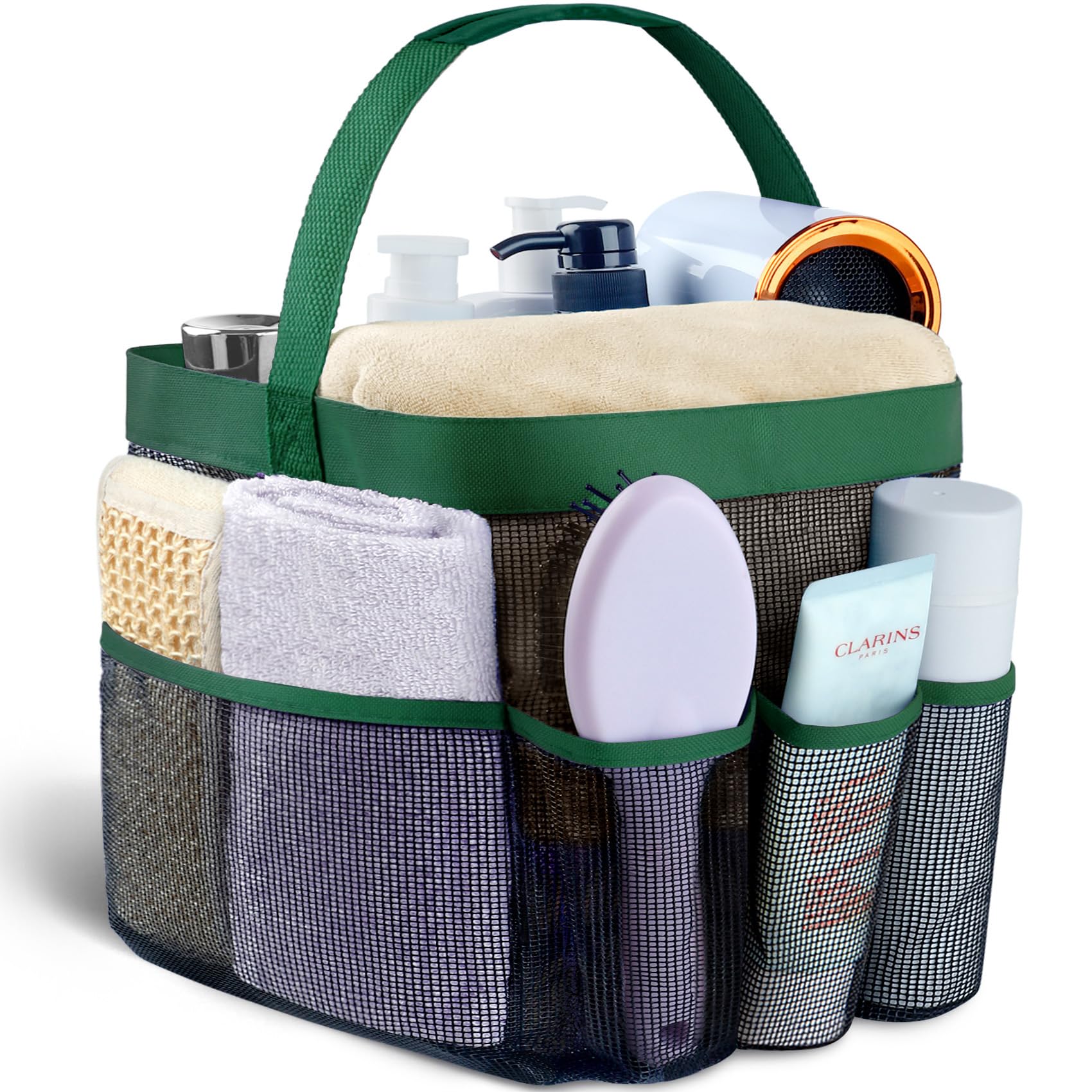 Attmu Mesh Shower Caddy Portable for College Dorm Room Camping Essentials, Shower Caddy Dorm with 9-Pockets, Large Capacity Hanging Basket Bathroom Bag for Toiletry, Swimming, Gym, Camp, Beach