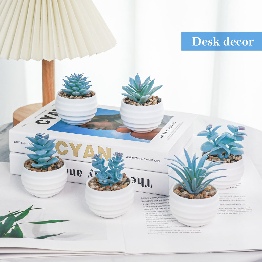 Der Rose 6 Pack Succulents Fake Plants for Bedroom Bathroom Home Decor | Small fake plants，perfect for aesthetic living room shelf decor，office desk accessories，gifts for women，fresh all year
