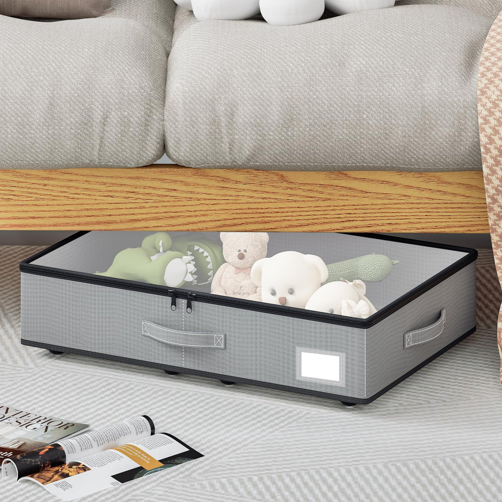 EE-RoomWorld Under Bed Storage with Wheels, No Assemble Required 10 inches height Under Bed Storage bins,Large capacity Rolling Underbed Shoe Storage containers，dorm underbed storage drawers