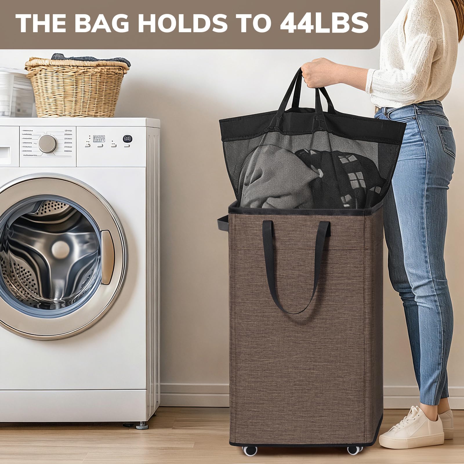 Goodpick Pink Laundry Basket with Wheels, Dorm Room Essentials for Girls, 75L Collapsible Laundry Basket, Laundry Hamper with Handle for College Dorm
