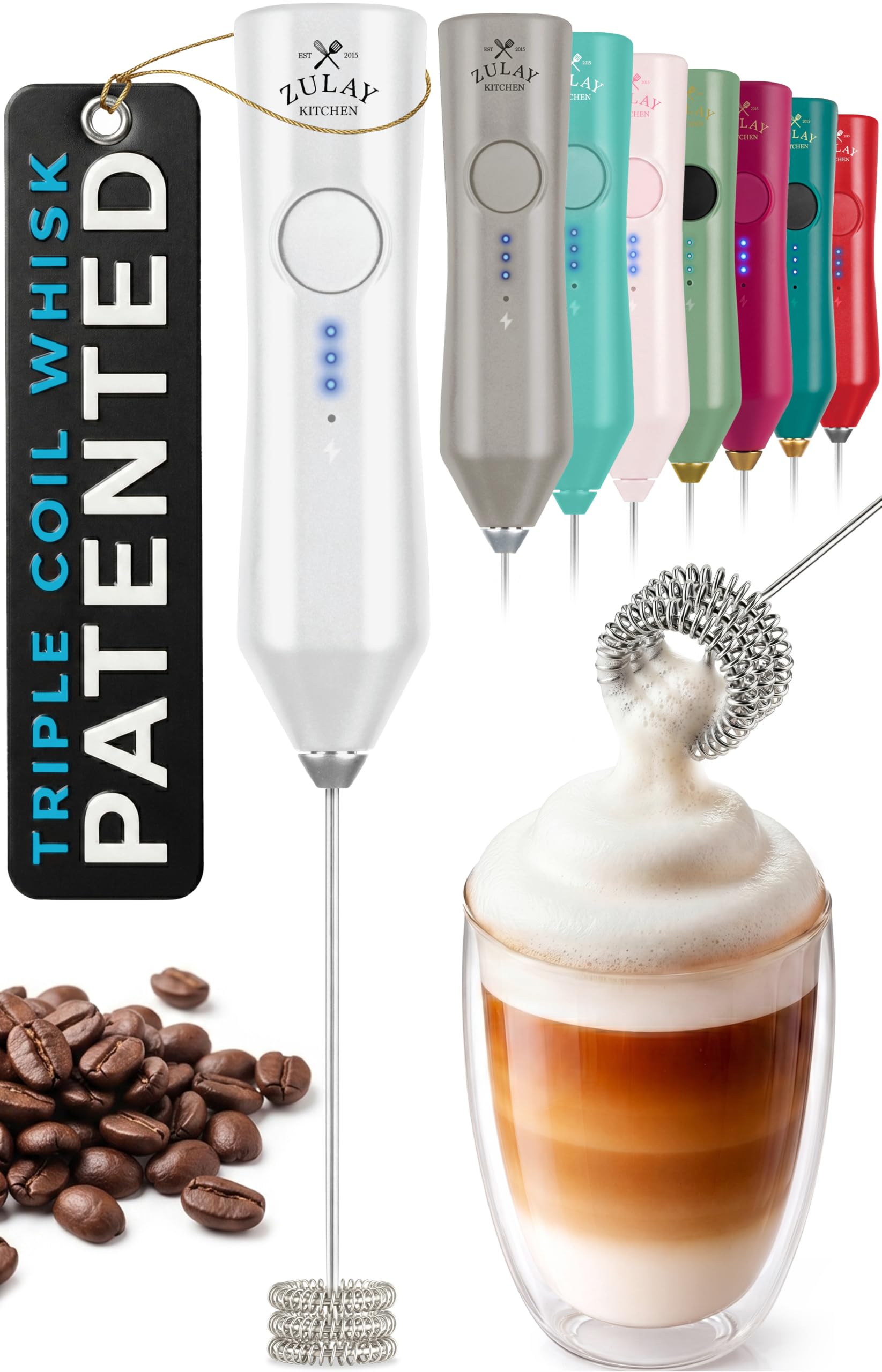 Zulay Kitchen Powerful Milk Frother Wand With Duracell Batteries - Ultra Fast Handheld Drink Mixer - Electric Whisk Foam Maker for Coffee, Lattes, Cappuccino & Matcha - Z1 Motor - Black