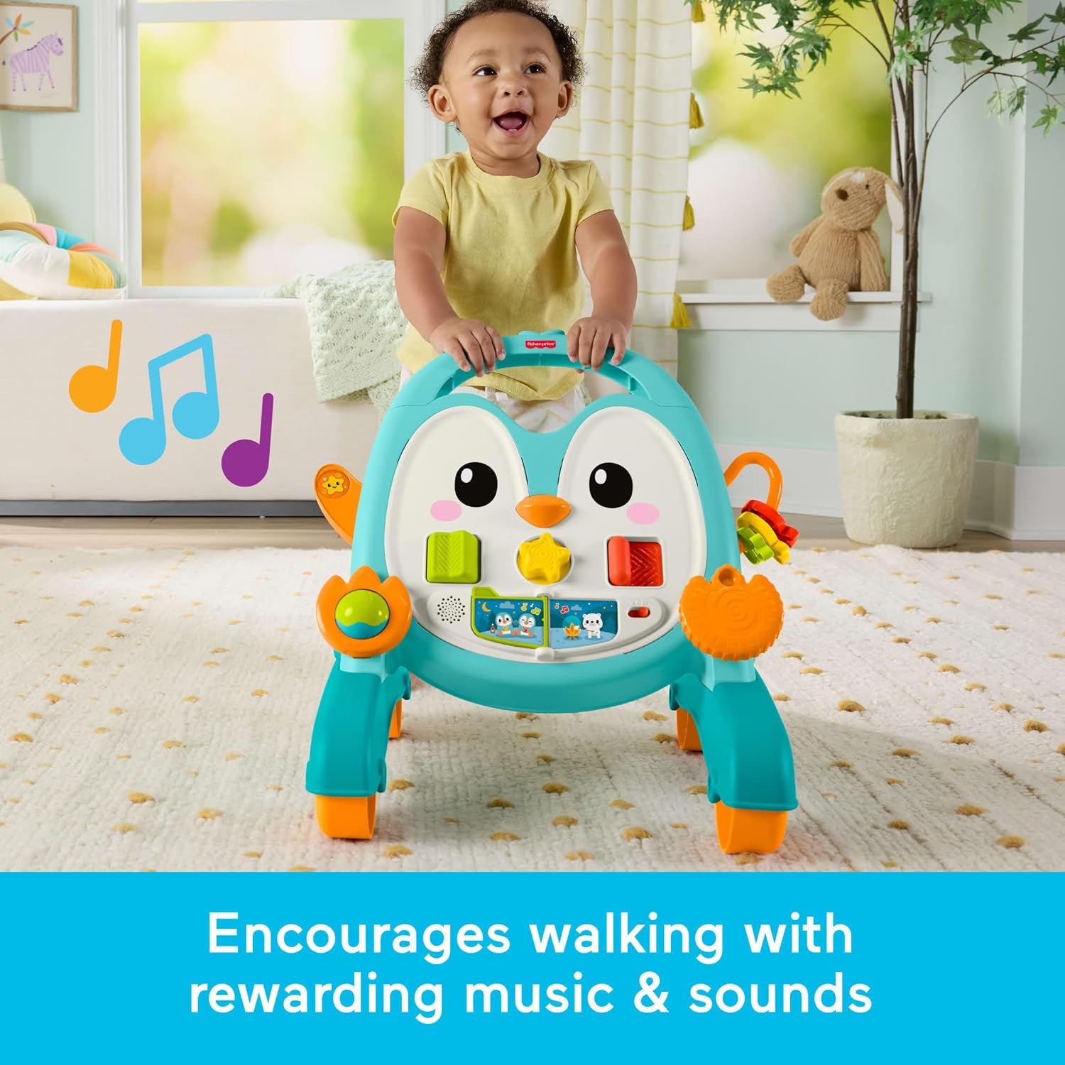 Fisher-Price Baby Push Toy Musical Penguin Walker, 2-in-1 Infant to Toddler Activity Play for Motor Skills Development Ages 6+ Months