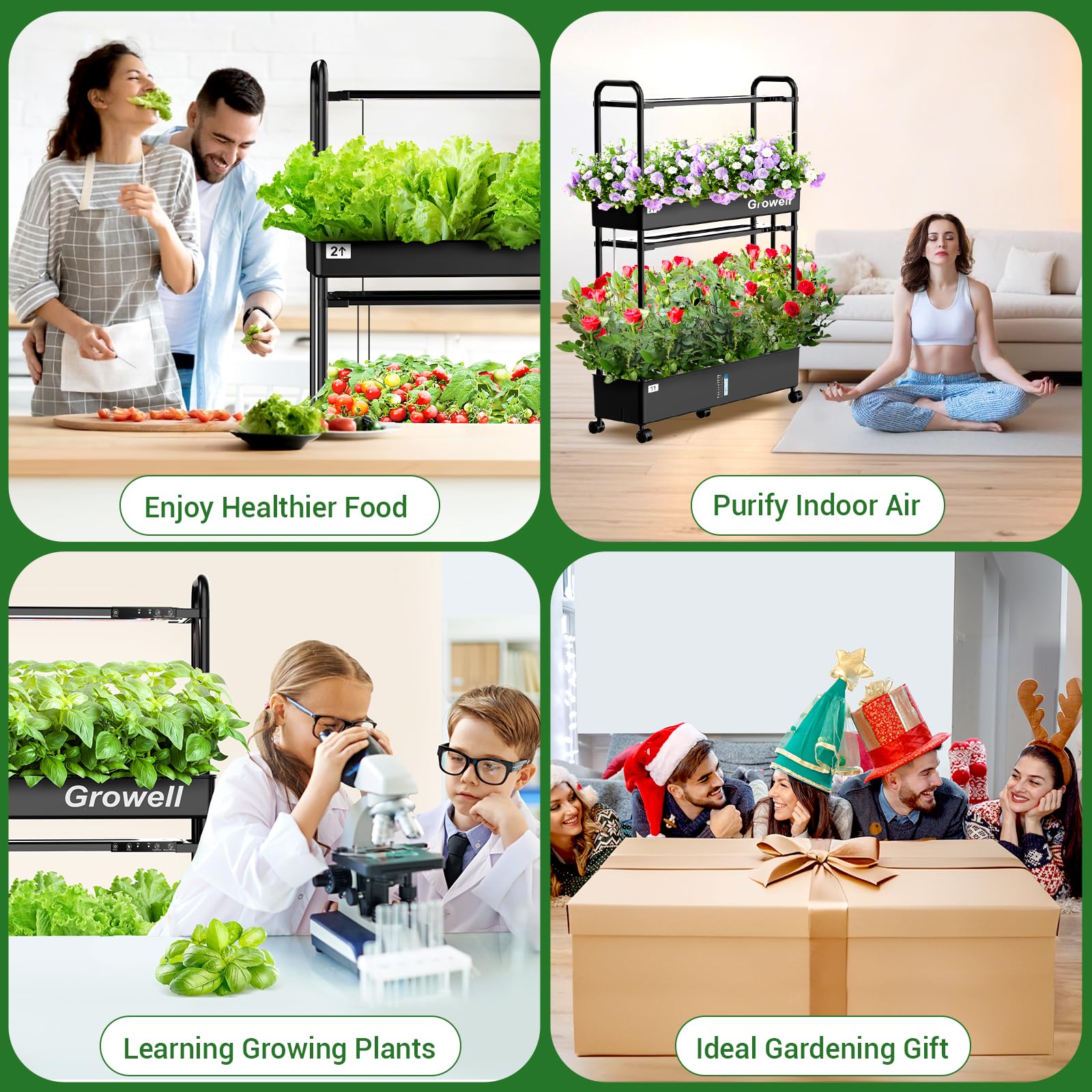 Growell Large Hydroponics Growing System Kit, 90 Pods Vertical Hydroponic Garden with 2 Light Modes Grow Light, Auto Circulating Water System, 40L Indoor Gardening System for Herb Vegetable Fruit