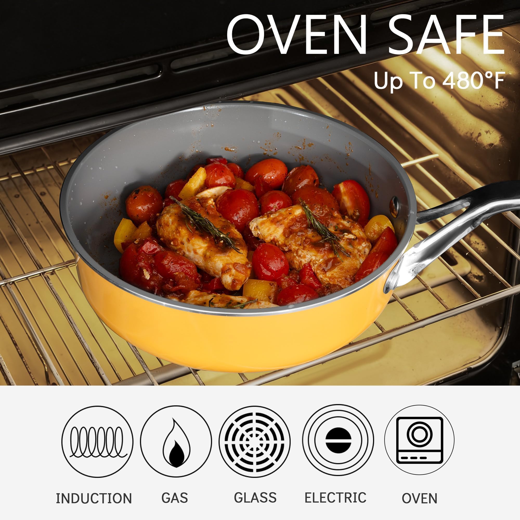 Ceramic Cookware Set, Pots & Pans Set, 10PC for RV and Apartment | Include saucepan, saute pan, stockpot, frying pans, oven safe to 480°F, dishwasher safe, non-toxic PFAS free, induction bases