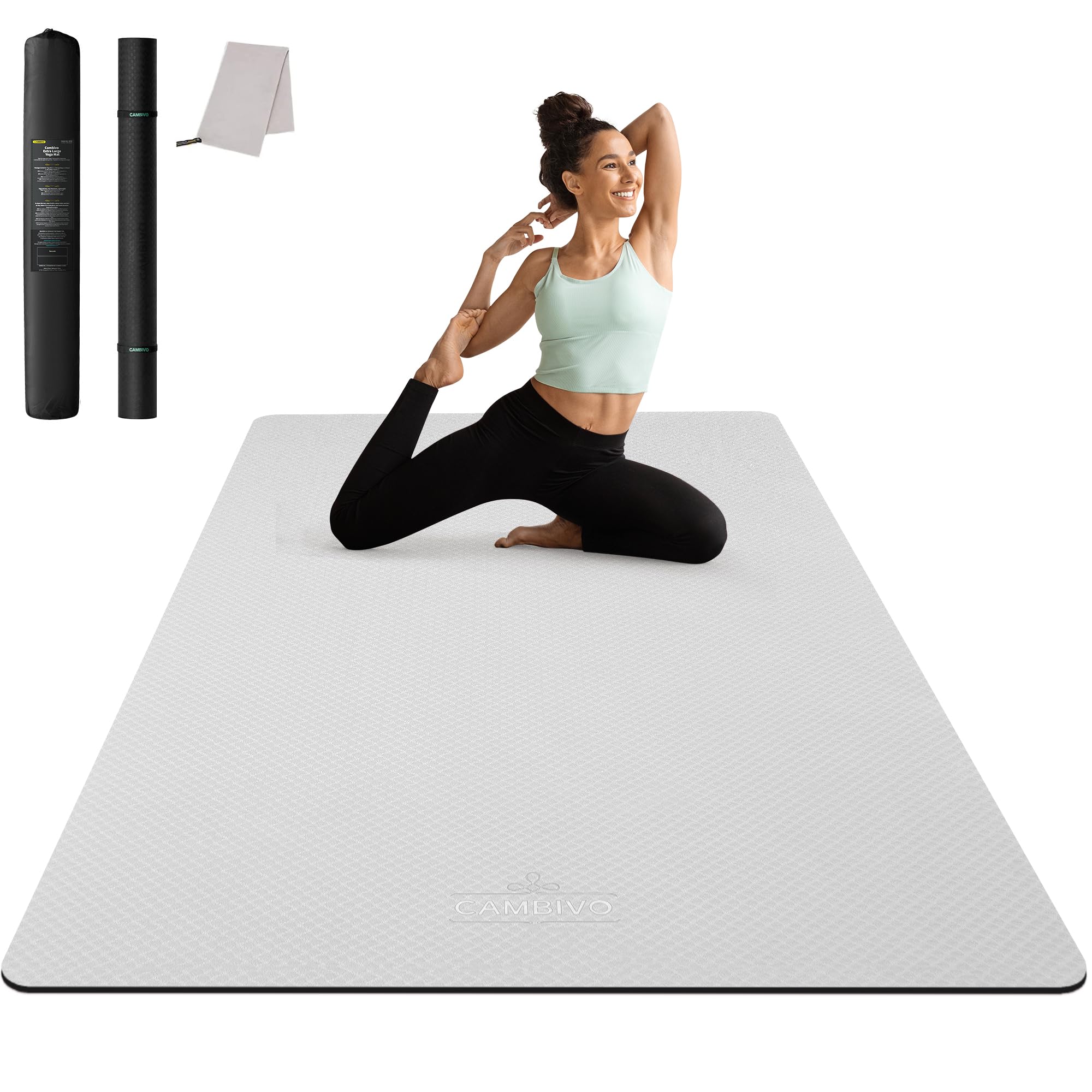 CAMBIVO Yoga Mat 72" x 48" Large Workout Mat for Home Gym Flooring | 6mm-12mm (0.24"-0.48") Extra Thick Exercise Mat for Apartment Fitness | High-Density TPE Cushioning for Joint Protection