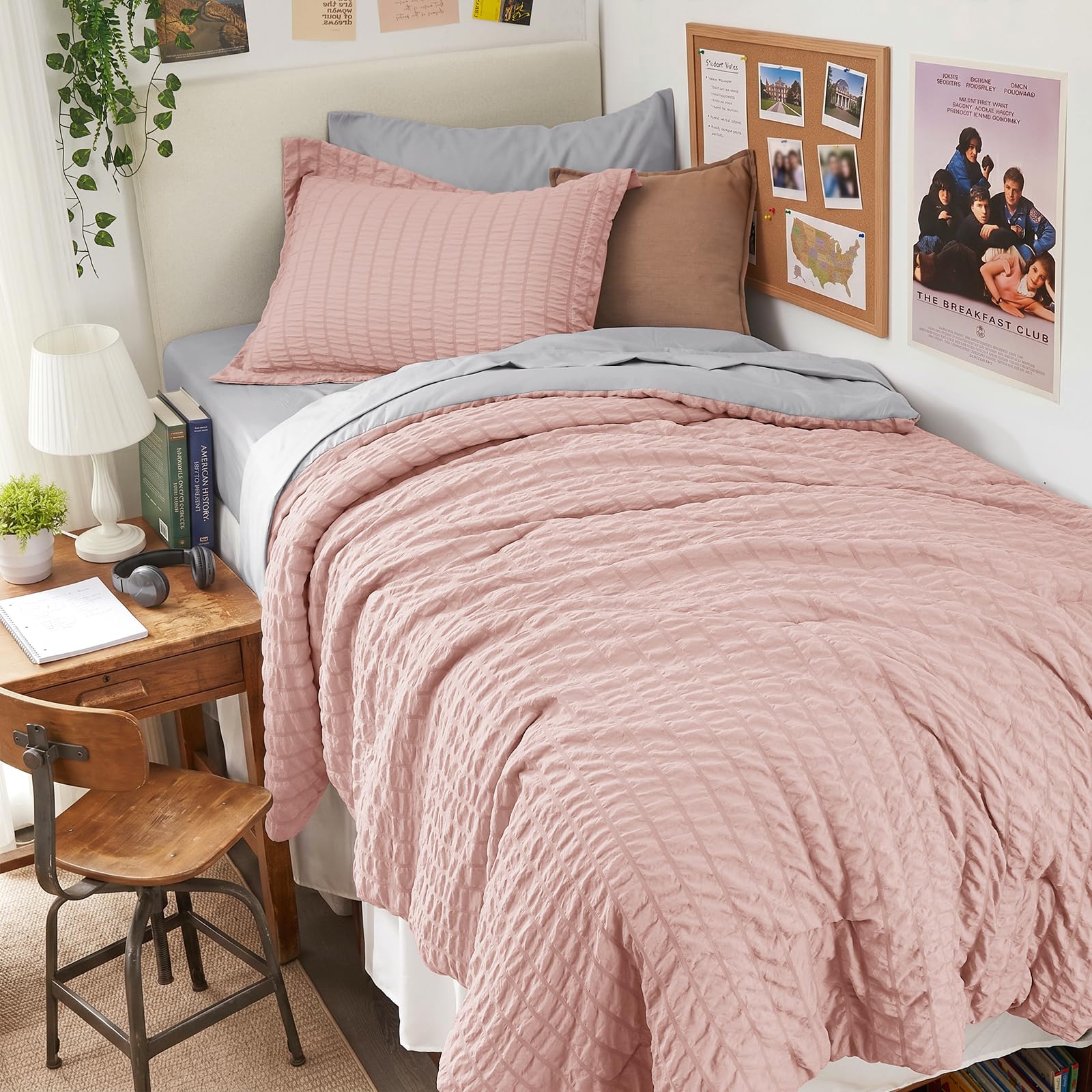 HYMOKEGE Twin XL Comforter Set Seersucker 5 Pieces, All Season Luxury Bed in a Bag for Bedroom, Bedding Set with Comforter, Sheet, Pillowcase & Sham, Dark Grey