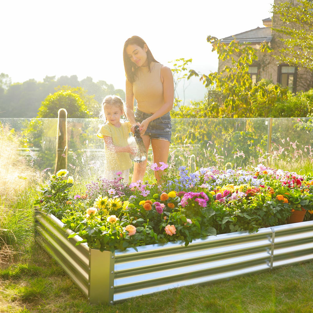 Land Guard 3 Pack 8×4×1ft Galvanized Metal Raised Garden Bed, Metal Planter Kit Box Outdoor for Deep-Rooted Vegetables, Flowers, Green and Herbs, Silver
