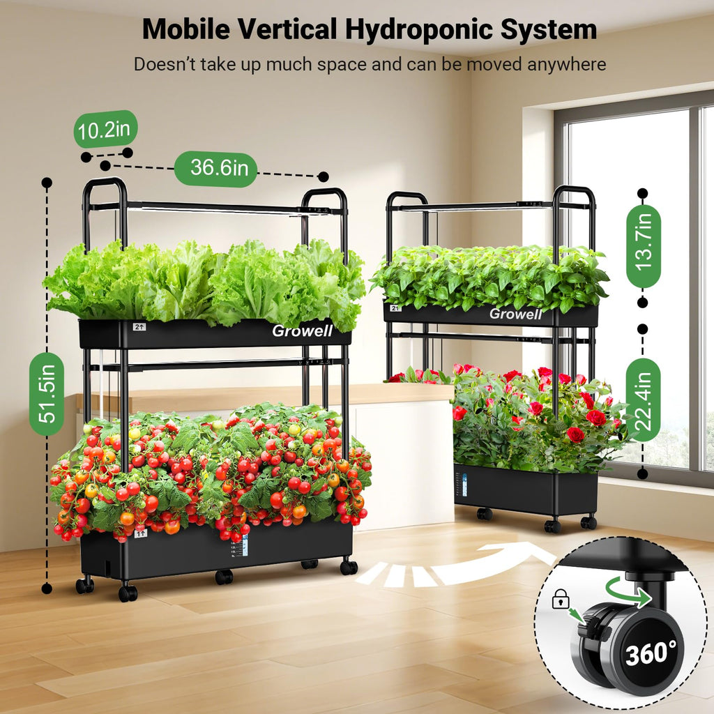 Growell Large Hydroponics Growing System Kit, 90 Pods Vertical Hydroponic Garden with 2 Light Modes Grow Light, Auto Circulating Water System, 40L Indoor Gardening System for Herb Vegetable Fruit